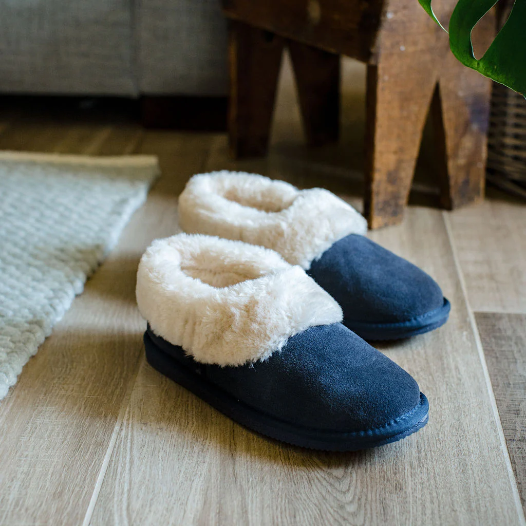 Deluxe Ladies 'Alice' Lambswool Slipper Boot - Navy - Image 4