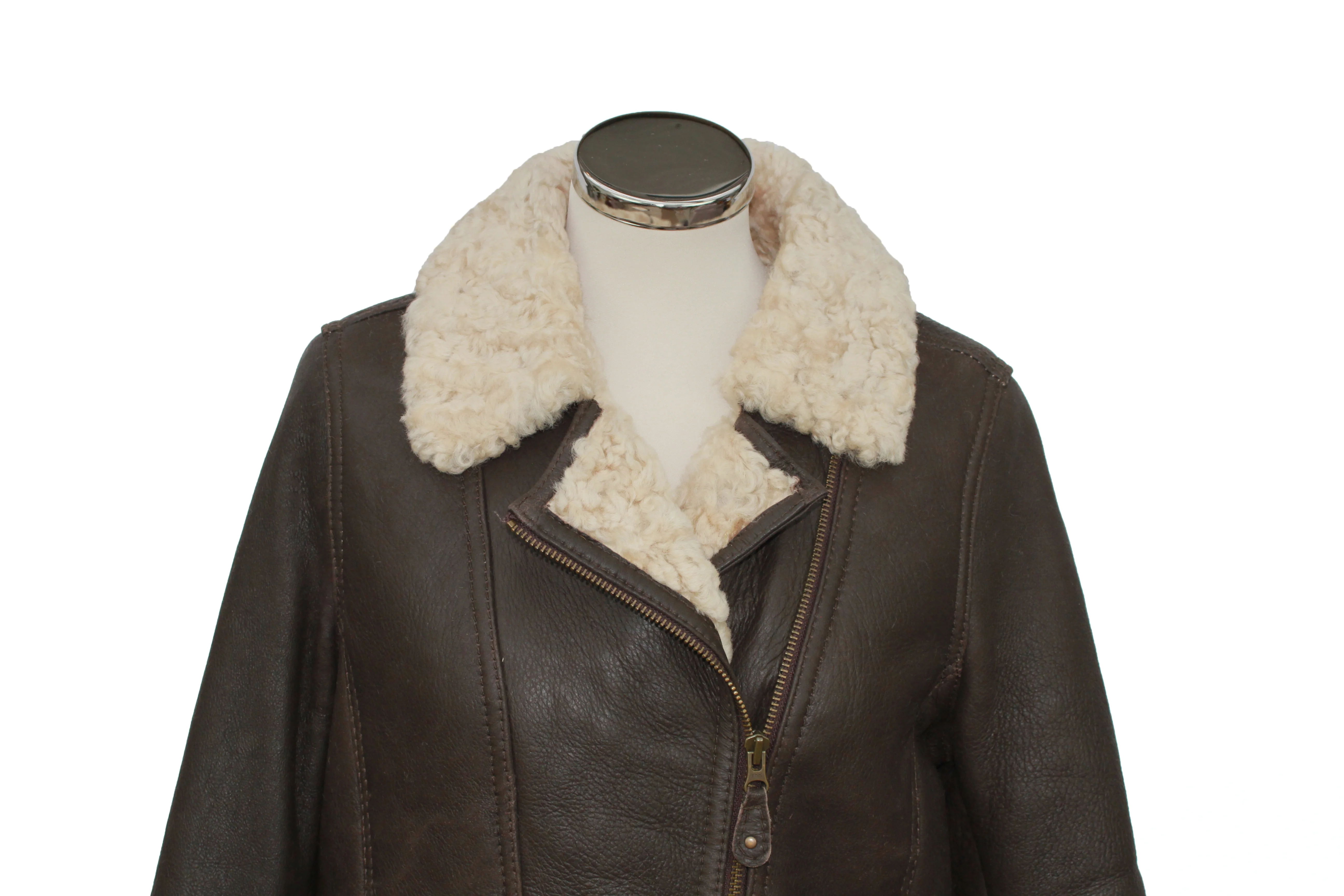 Ladies Mepal Leather Sheepskin Flying Jacket - Chocolate Forest - Image 4
