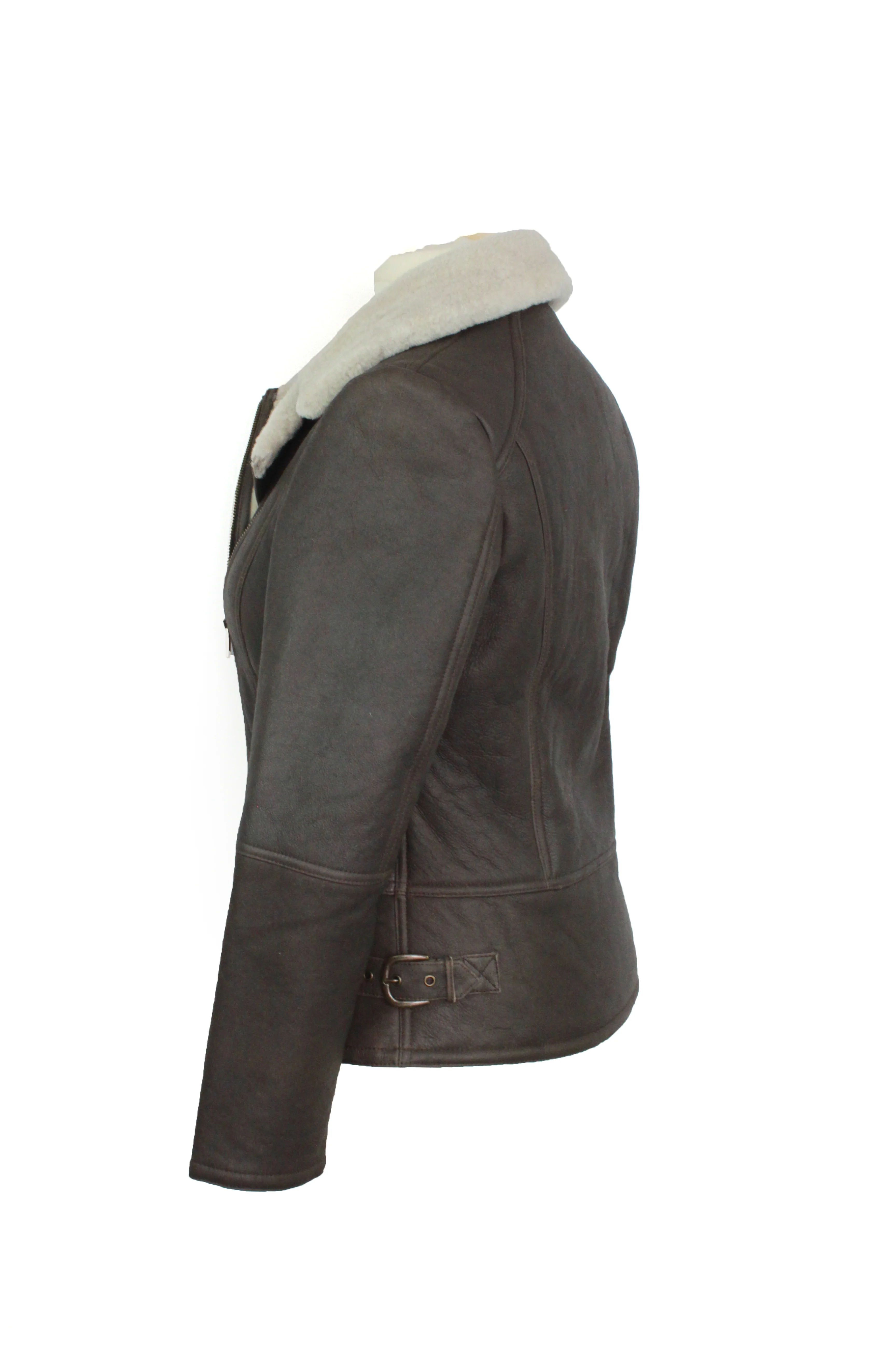 Ladies Sue Flying Aviator Leather & Sheepskin Jacket -Cocoa - Image 4