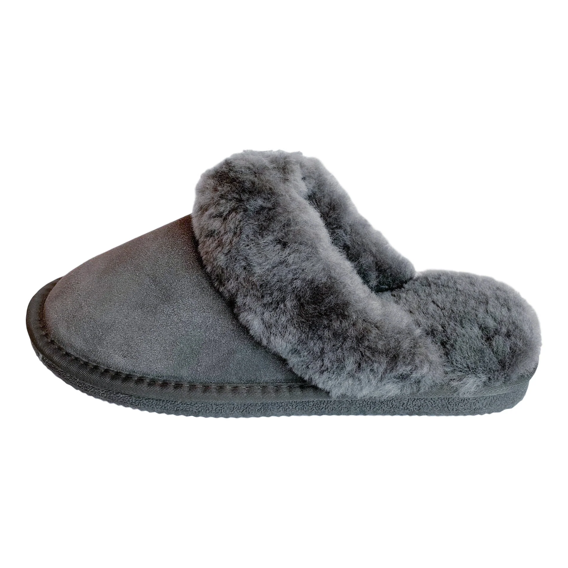 Deluxe Ladies 'Daisy' Sheepskin Slipper Mule - Grey - Image 4