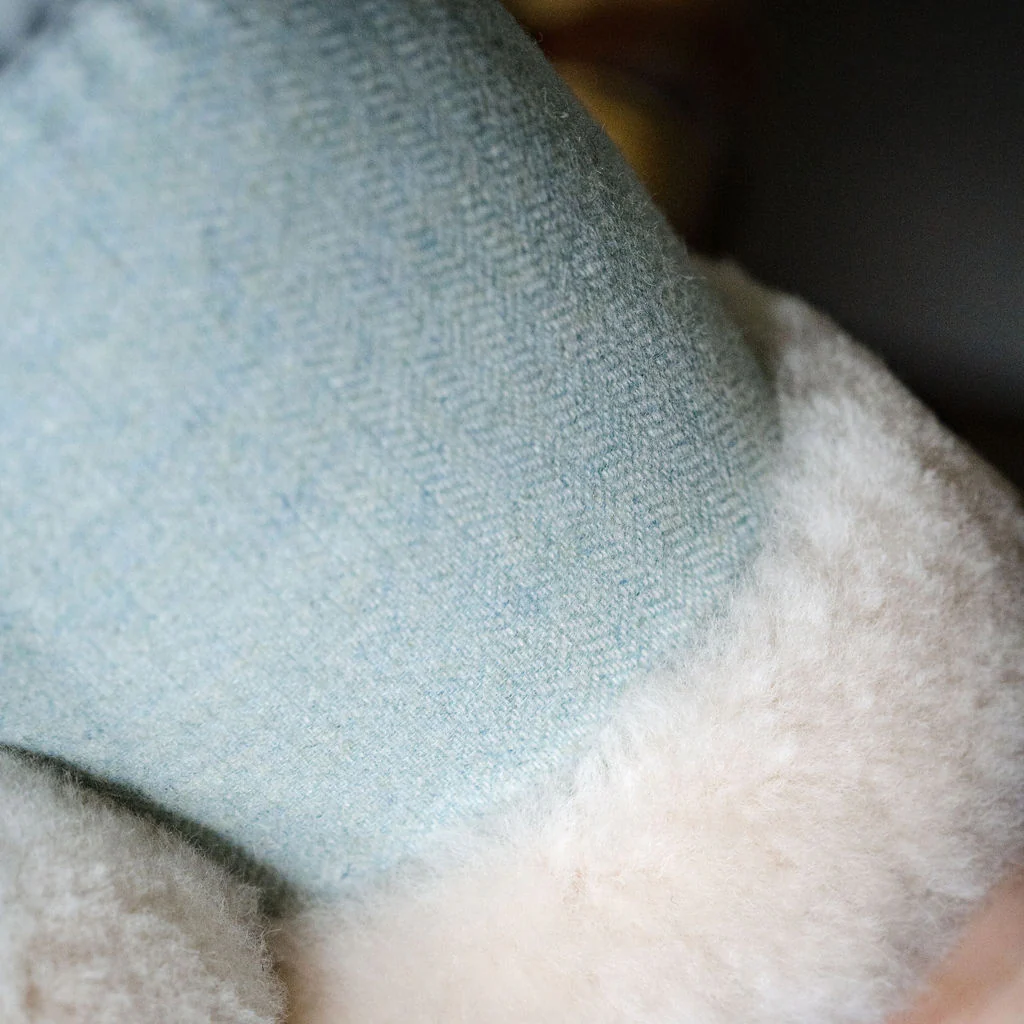 Deluxe Ladies 'Daisy' Sheepskin Slipper Mule - Herringbone Aqua - Image 3