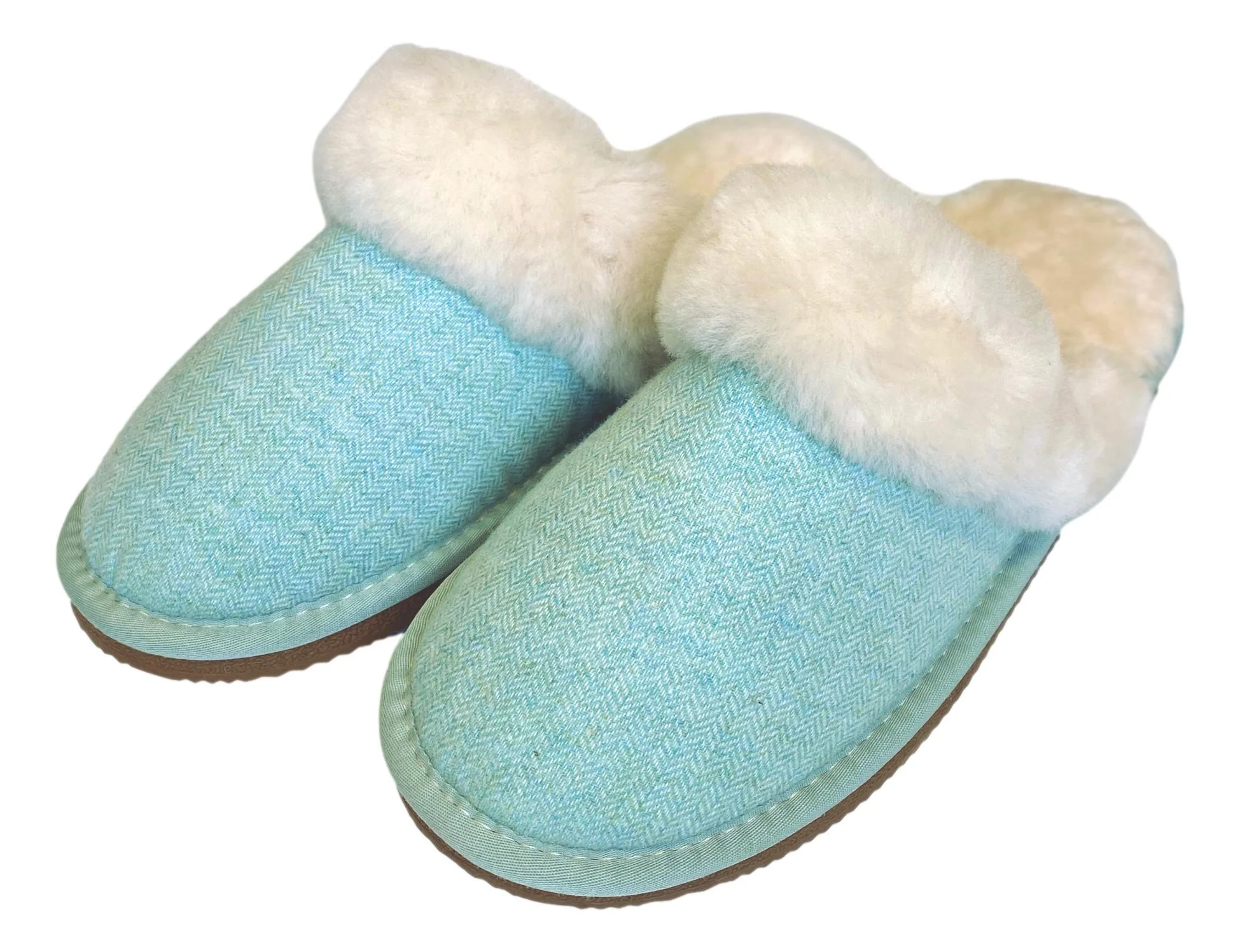 Deluxe Ladies 'Daisy' Sheepskin Slipper Mule - Herringbone Aqua - Image 4