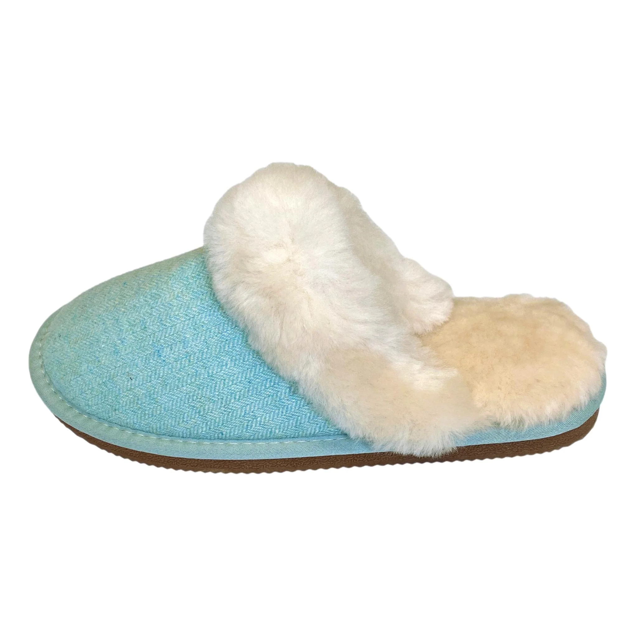Deluxe Ladies 'Daisy' Sheepskin Slipper Mule - Herringbone Aqua - Image 5