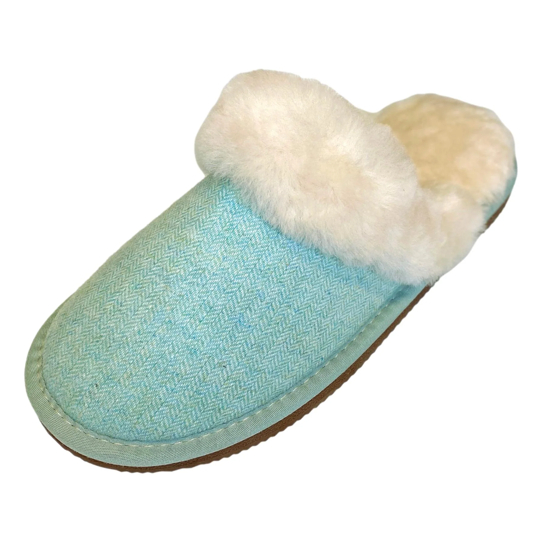 Deluxe Ladies 'Daisy' Sheepskin Slipper Mule - Herringbone Aqua - Image 6