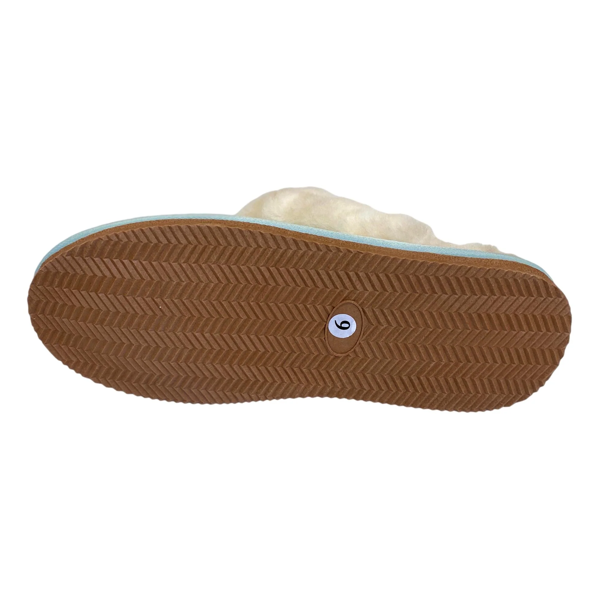 Deluxe Ladies 'Daisy' Sheepskin Slipper Mule - Herringbone Aqua - Image 7