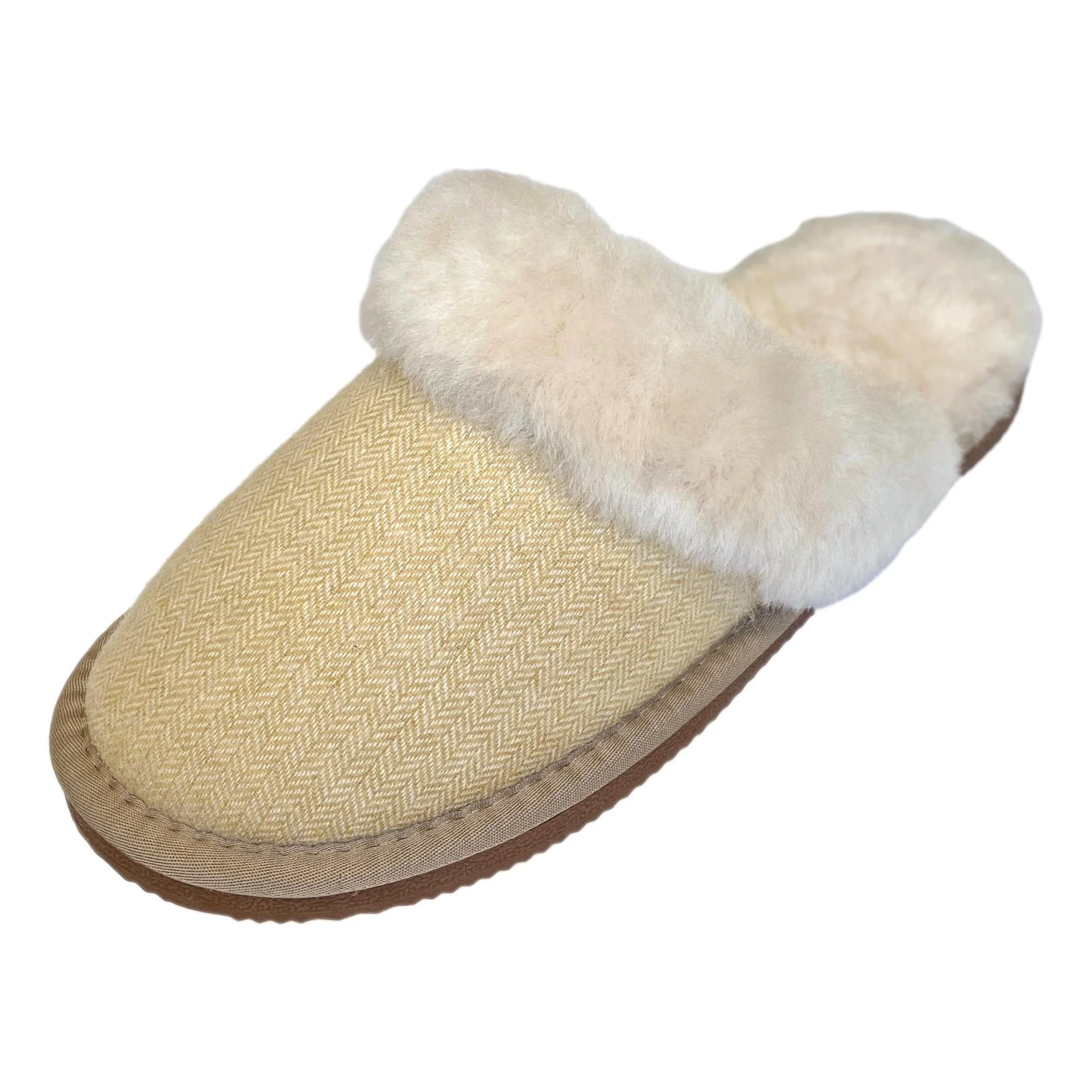 Deluxe Ladies 'Daisy' Sheepskin Slipper Mule - Herringbone Yellow - Image 6