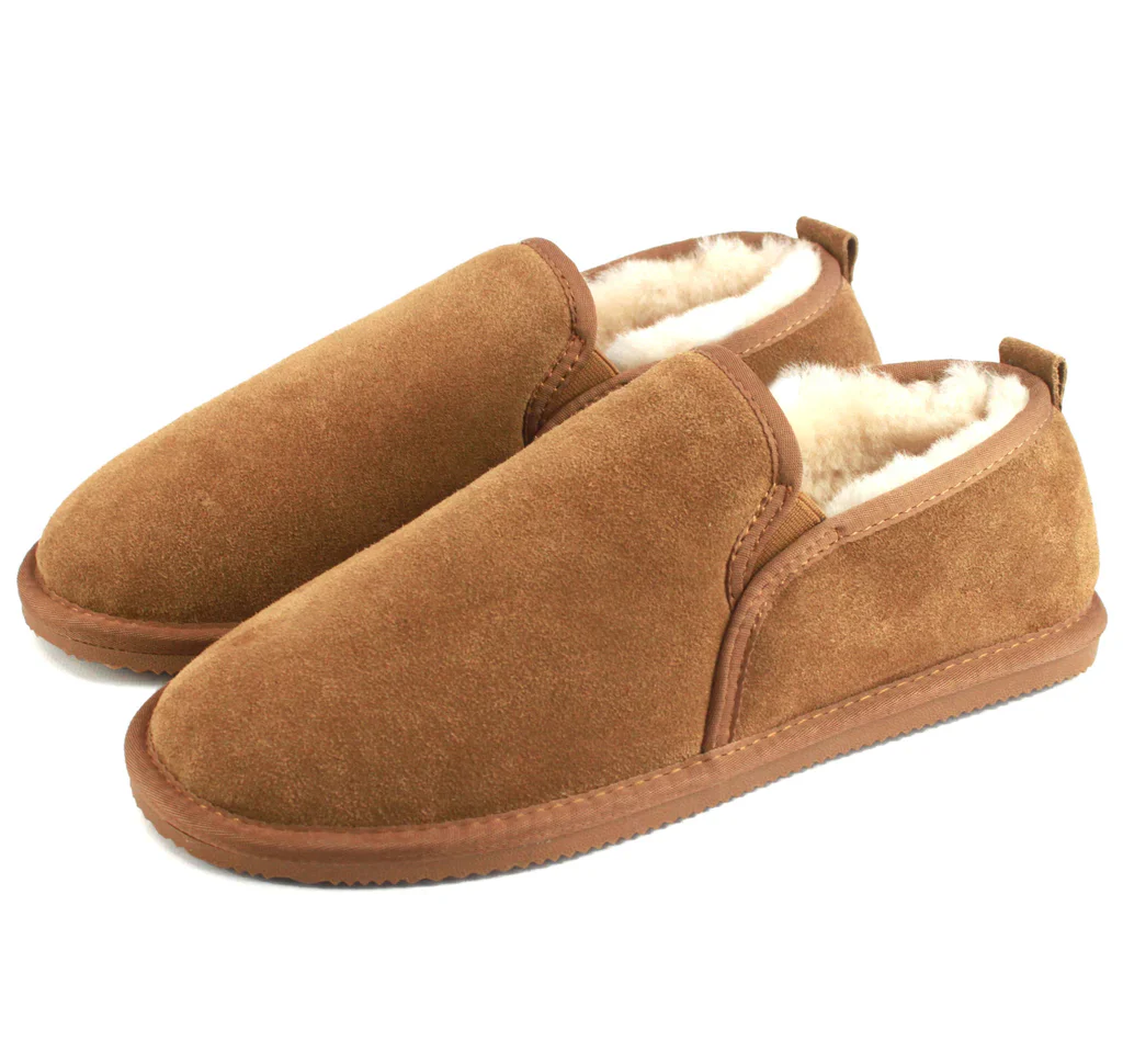 Deluxe Mens 'Avi' Sheepskin Slippers with Hard Sole - Chestnut - Image 3