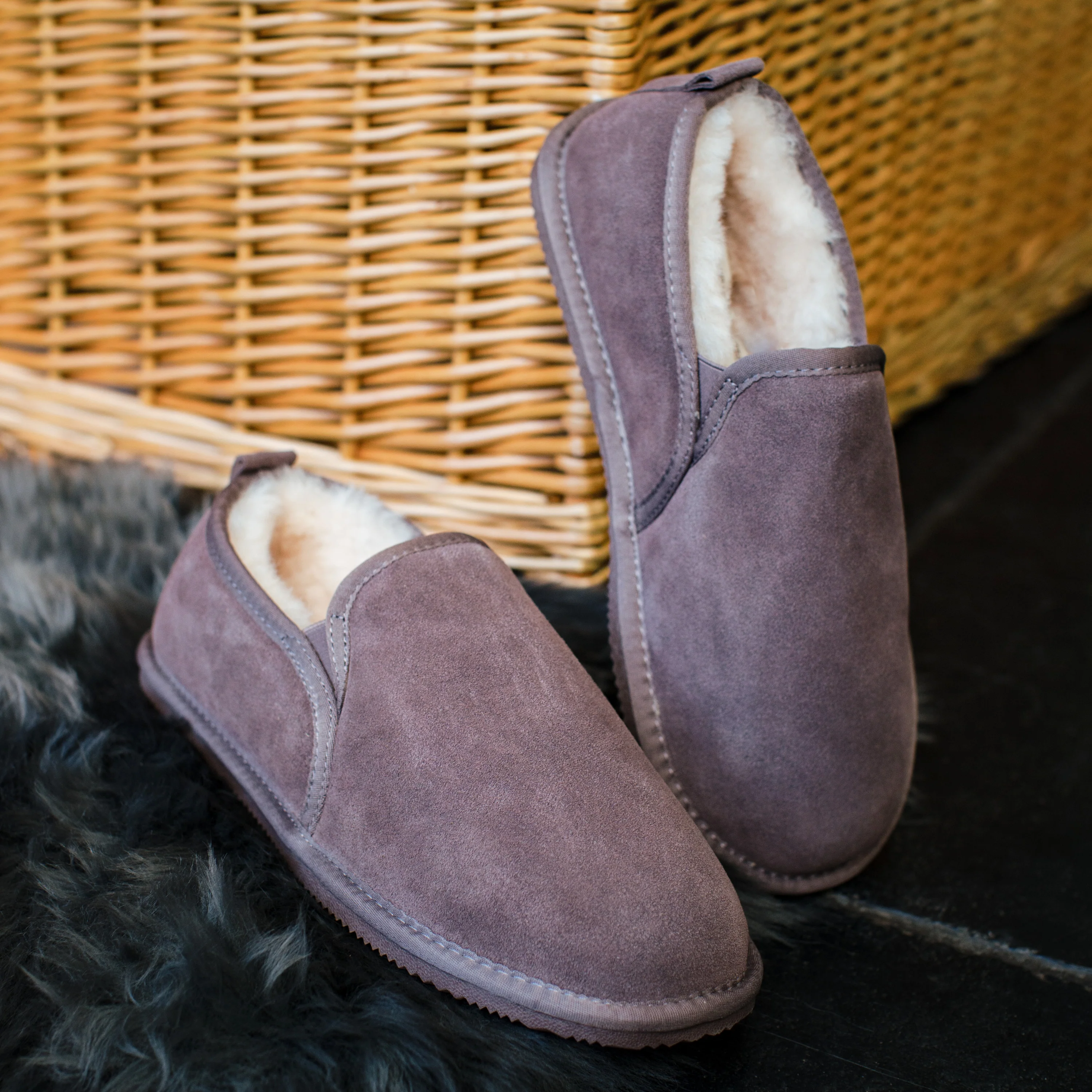 Deluxe Mens 'Avi' Sheepskin Slippers with Hard Sole - Truffle