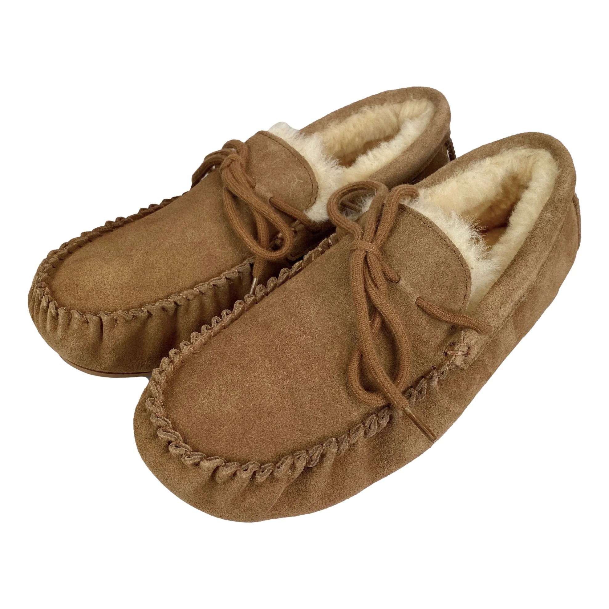Deluxe Mens 'Leo' Lambswool Moccasin Slippers with Hard Sole - Chestnut - Image 3