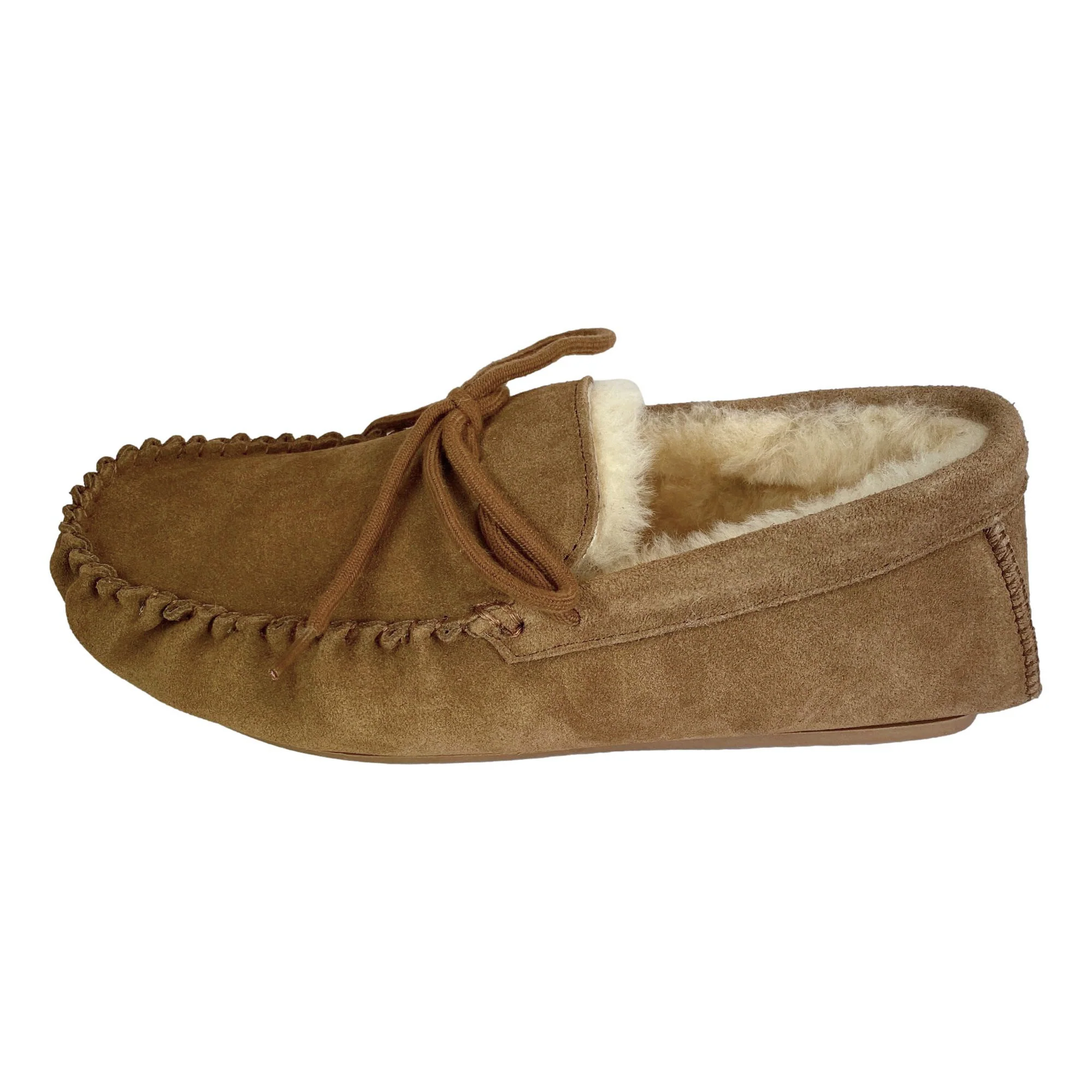 Deluxe Mens 'Leo' Lambswool Moccasin Slippers with Hard Sole - Chestnut - Image 4