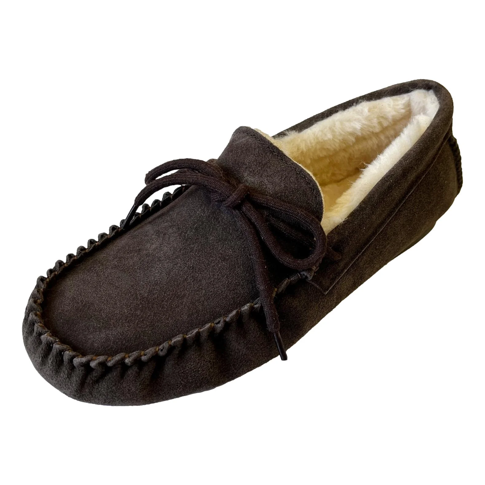 Deluxe Mens 'Leo' Lambswool Moccasin Slippers with Hard Sole - Chocolate - Image 6