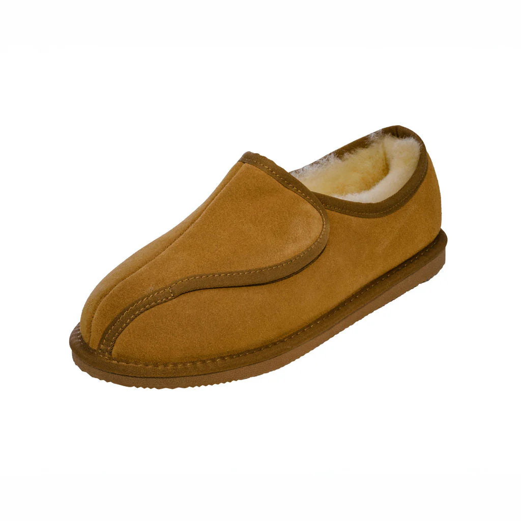 Deluxe Mens 'William' Sheepskin Slippers with Hard Sole and Velcro Fastener - Chestnut - Image 4
