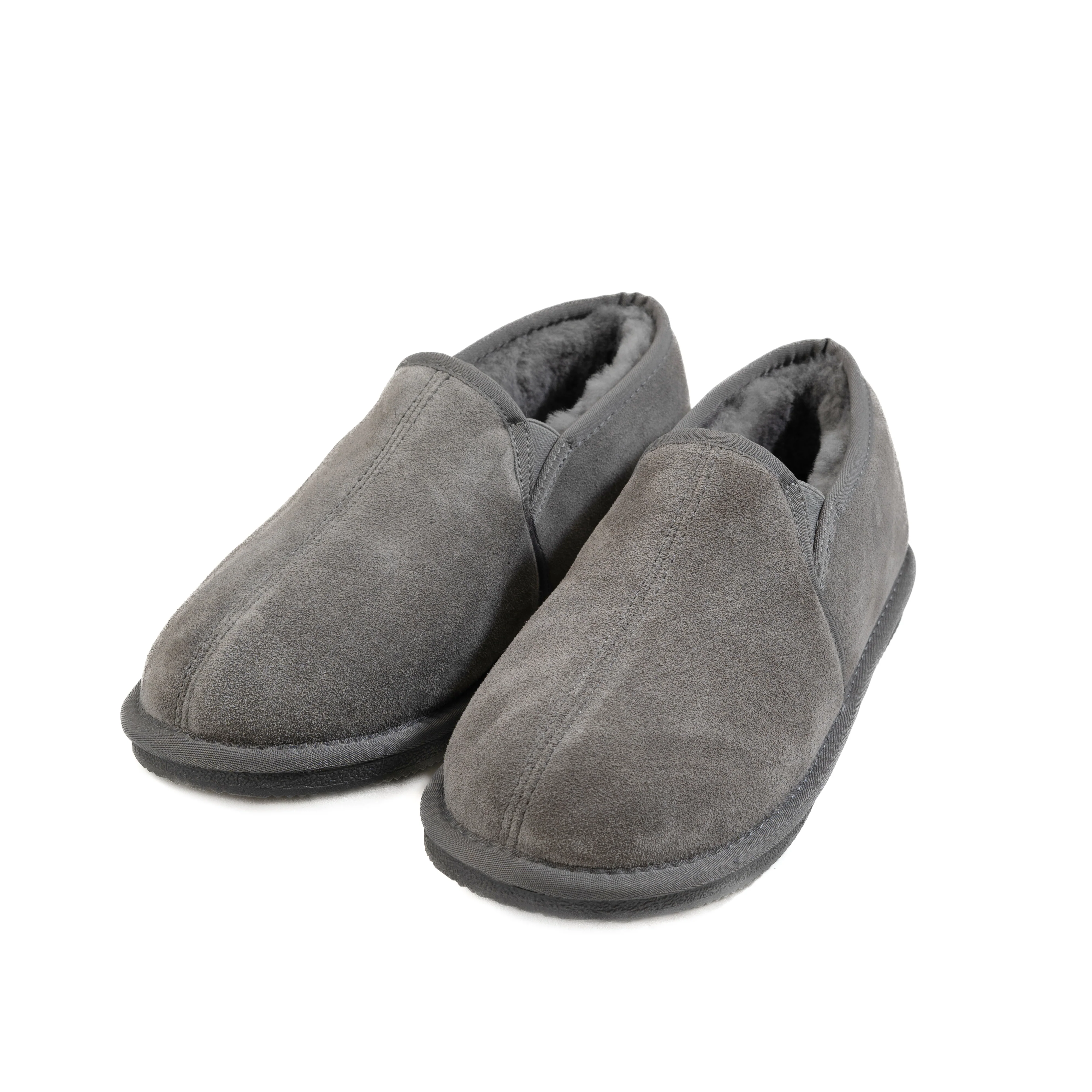 Deluxe Mens 'Sam' Sheepskin Slippers with Hard Sole - Dark Grey - Image 3