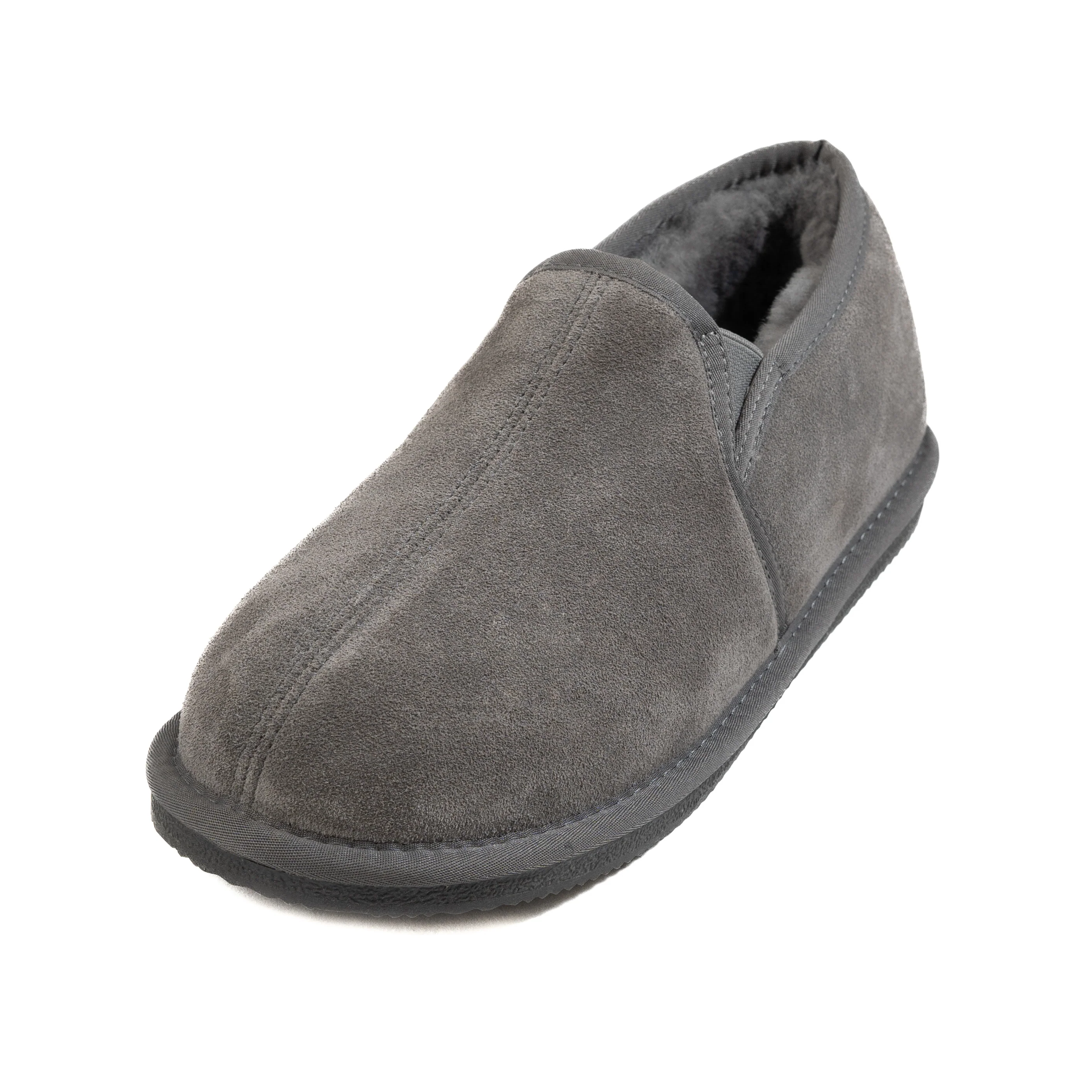 Deluxe Mens 'Sam' Sheepskin Slippers with Hard Sole - Dark Grey - Image 4