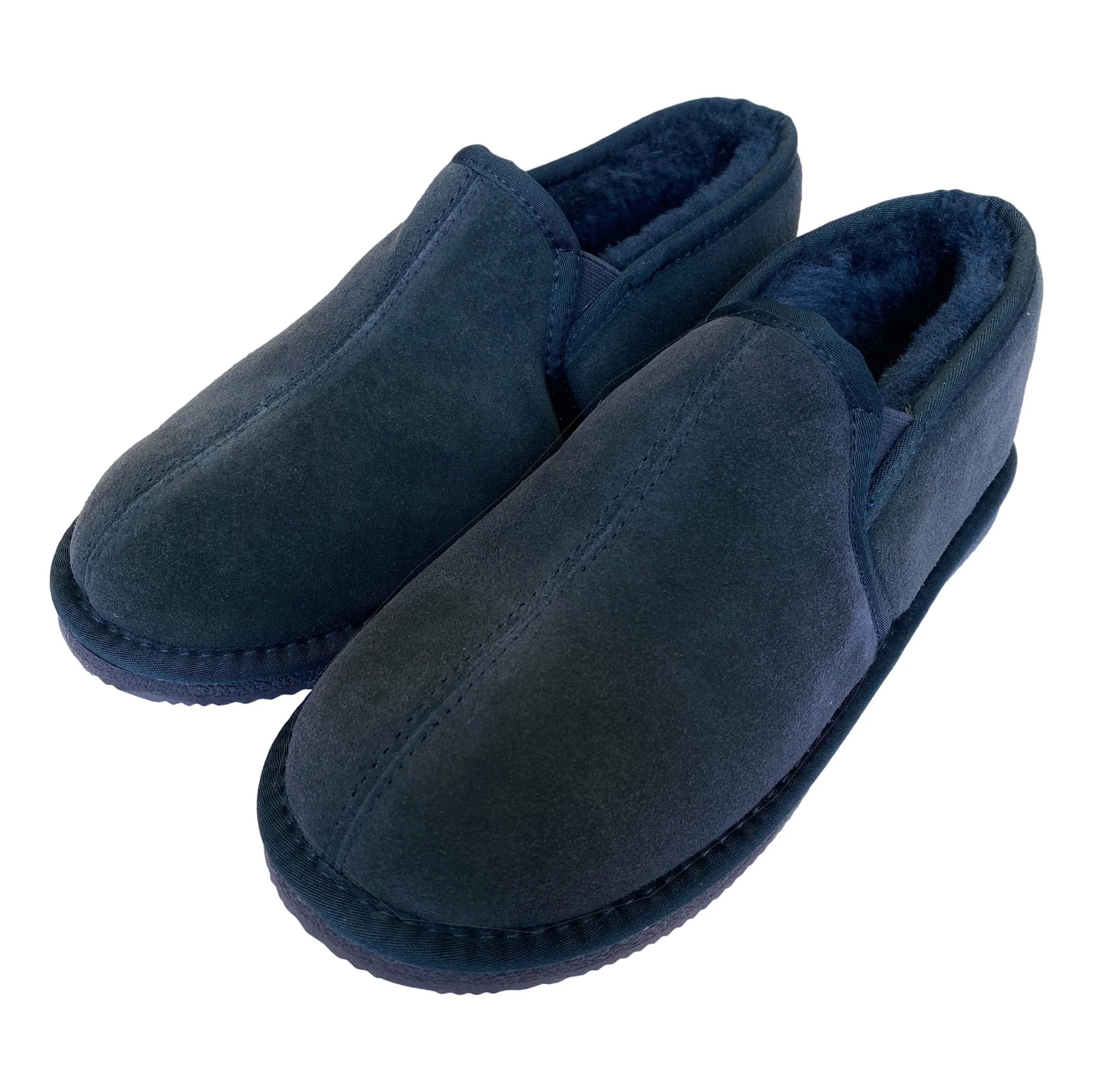 Deluxe Mens 'Sam' Sheepskin Slippers with Hard Sole - Navy - Image 3