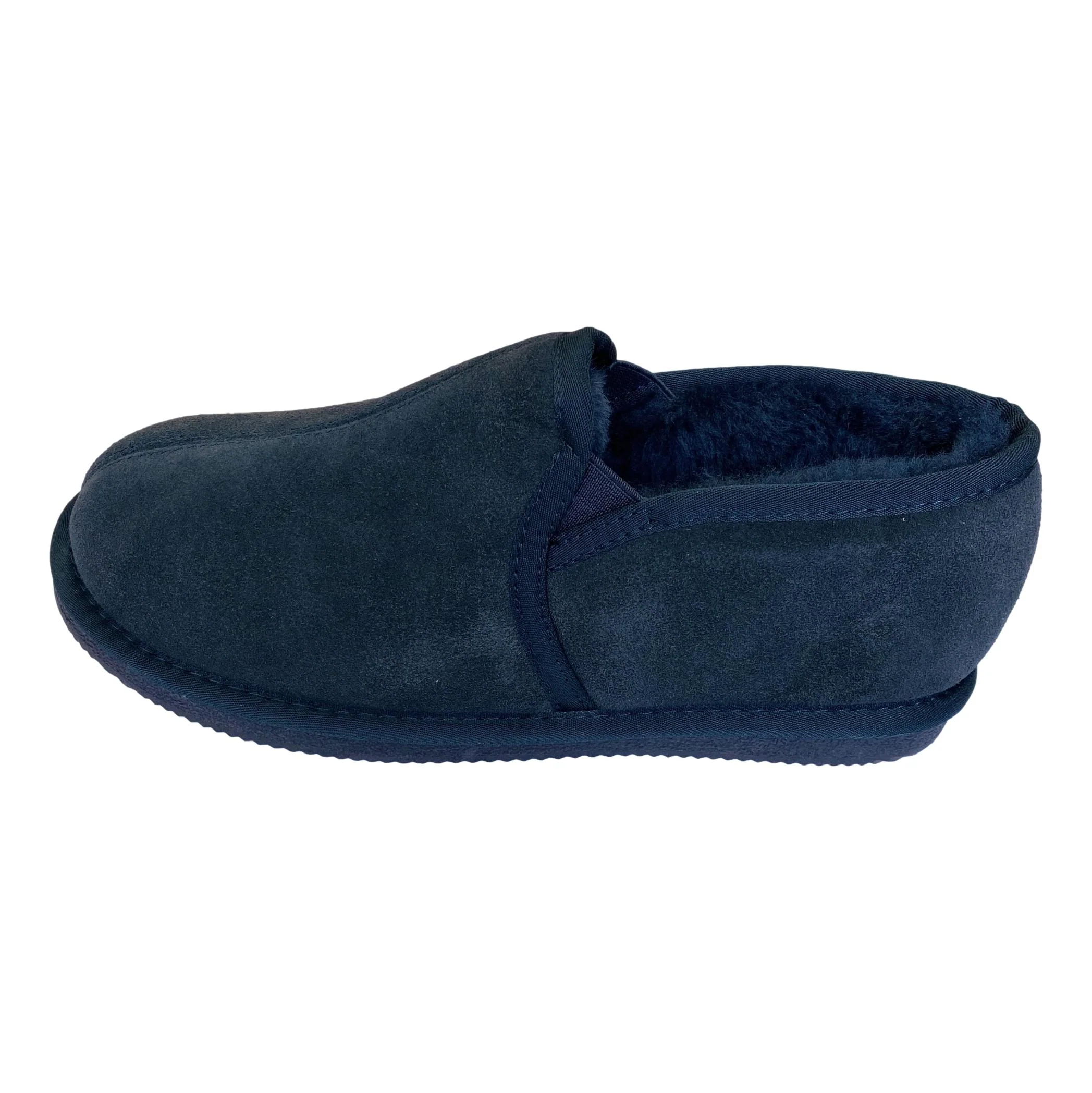 Deluxe Mens 'Sam' Sheepskin Slippers with Hard Sole - Navy - Image 4