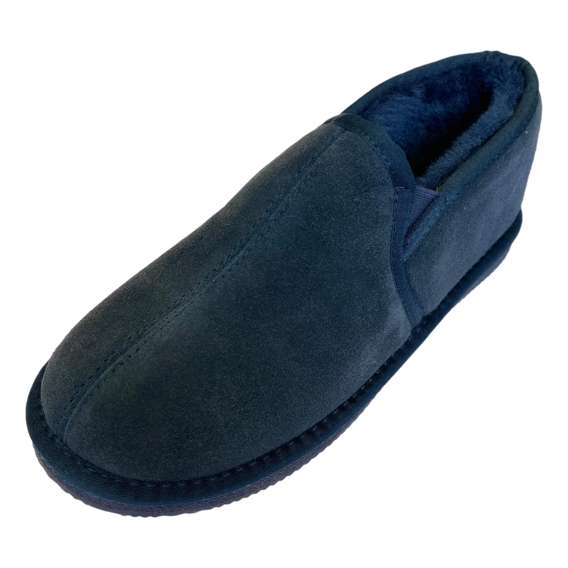 Deluxe Mens 'Sam' Sheepskin Slippers with Hard Sole - Navy - Image 5