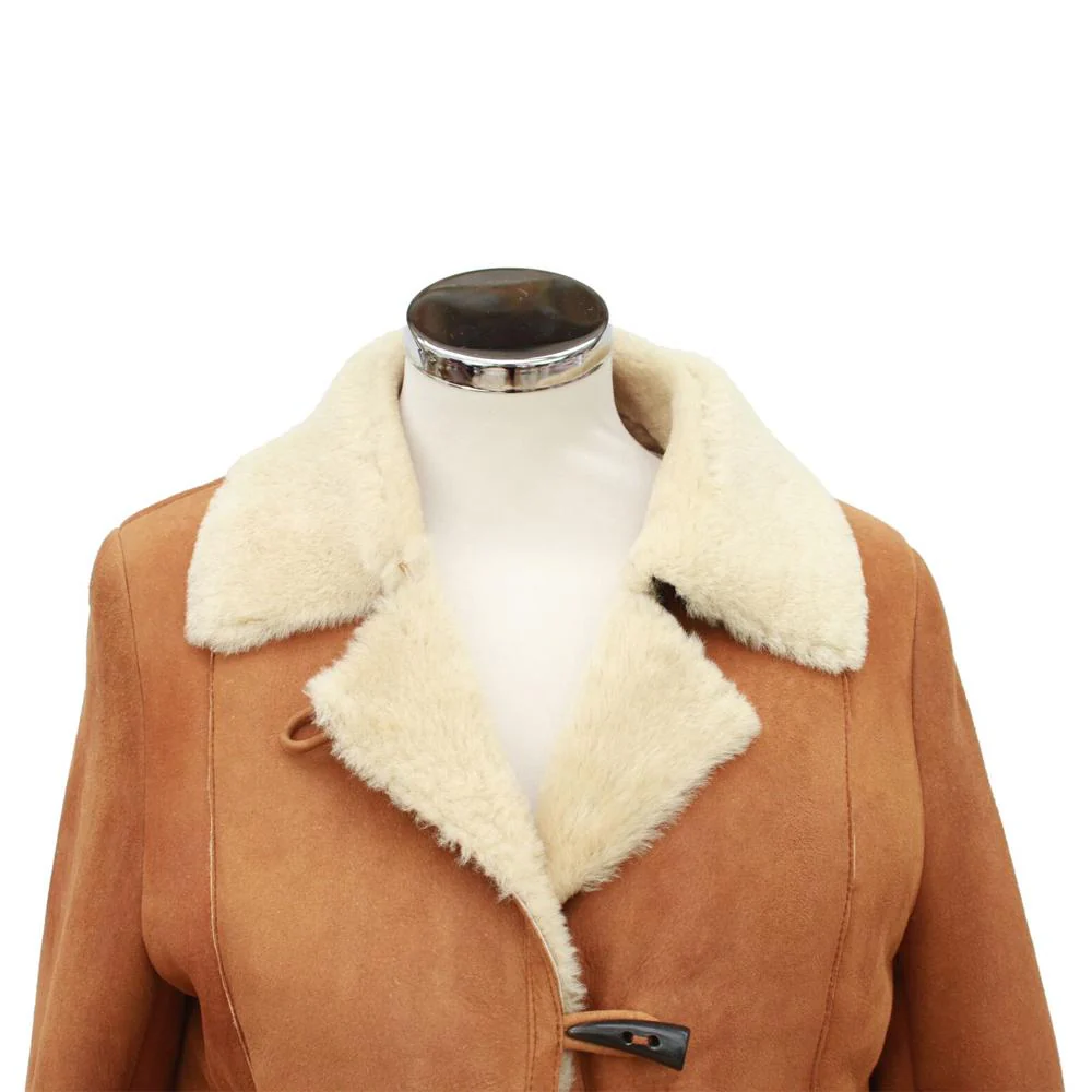 Ladies Anna Suede Sheepskin Coat - Tan - Image 3