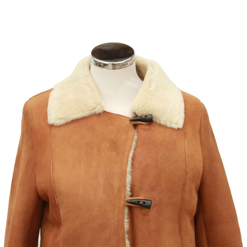 Ladies Anna Suede Sheepskin Coat - Tan - Image 4