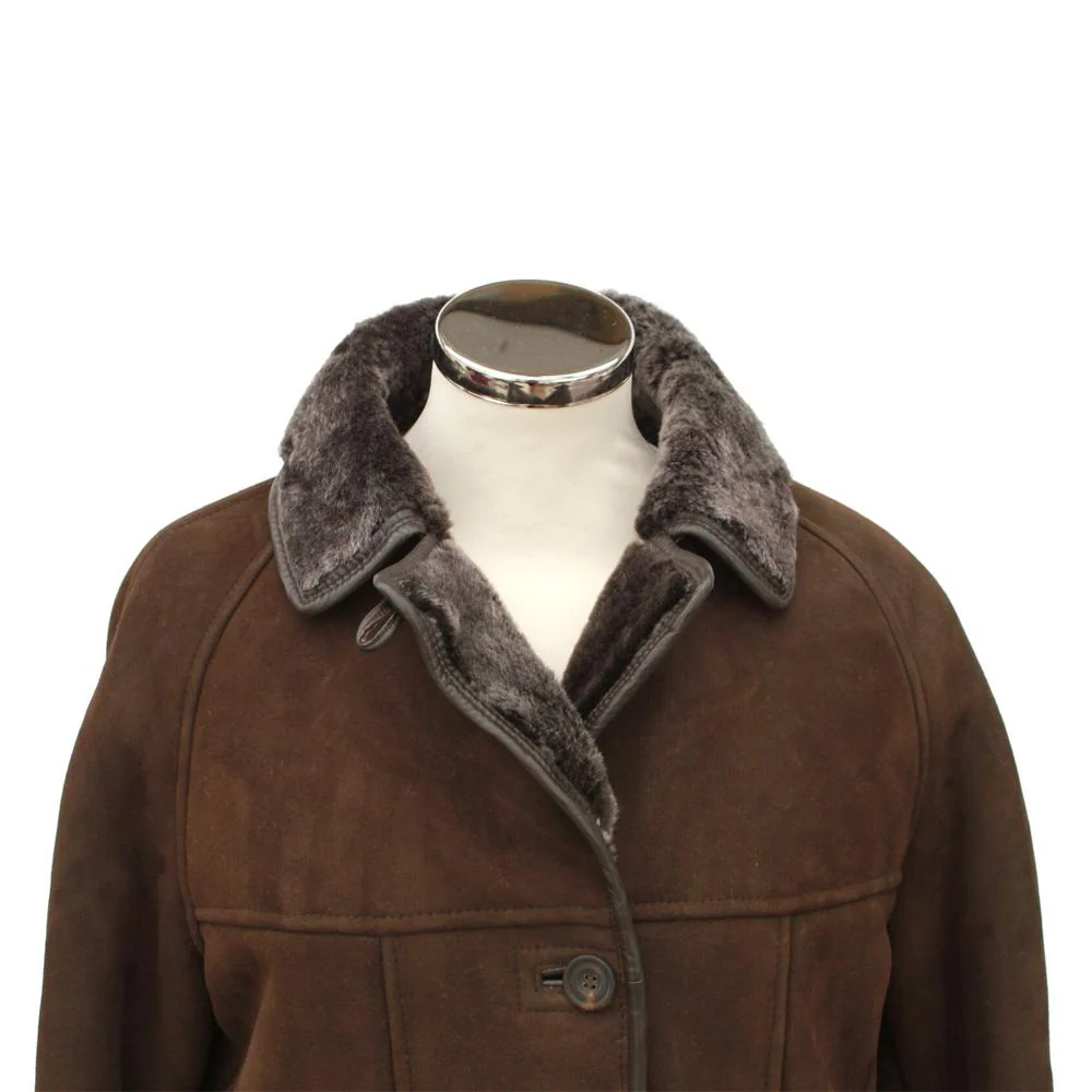 Ladies April Suede Sheepskin Coat - Brown - Image 3