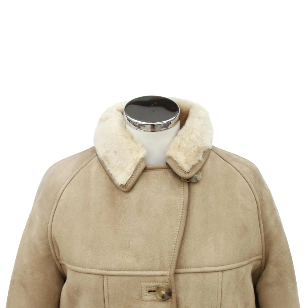 Ladies April Suede Sheepskin Coat - Mushroom - Image 3