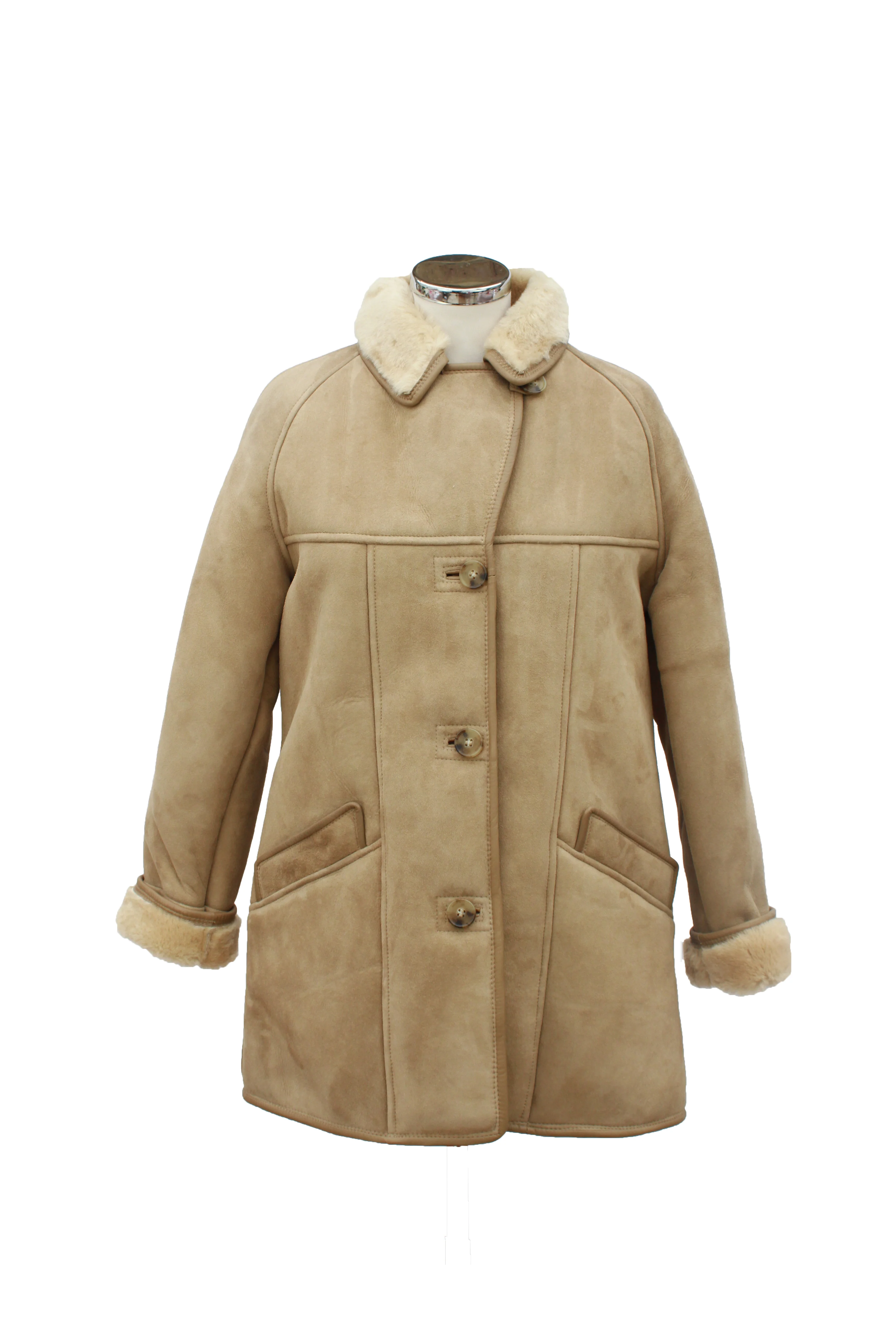 Ladies April Suede Sheepskin Coat - Mushroom - Image 4