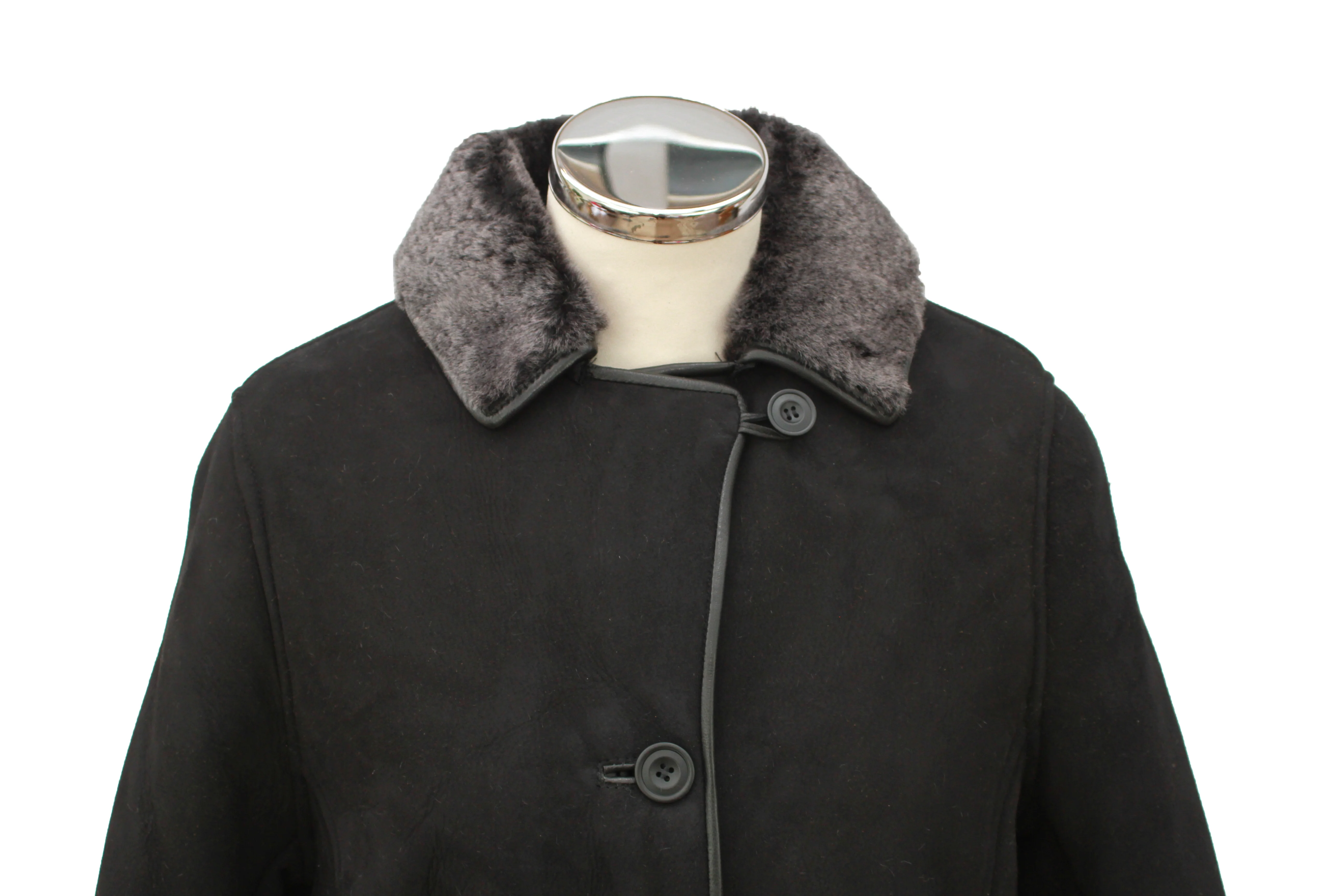 Ladies Chloe Suede Sheepskin Coat - Black - Image 3
