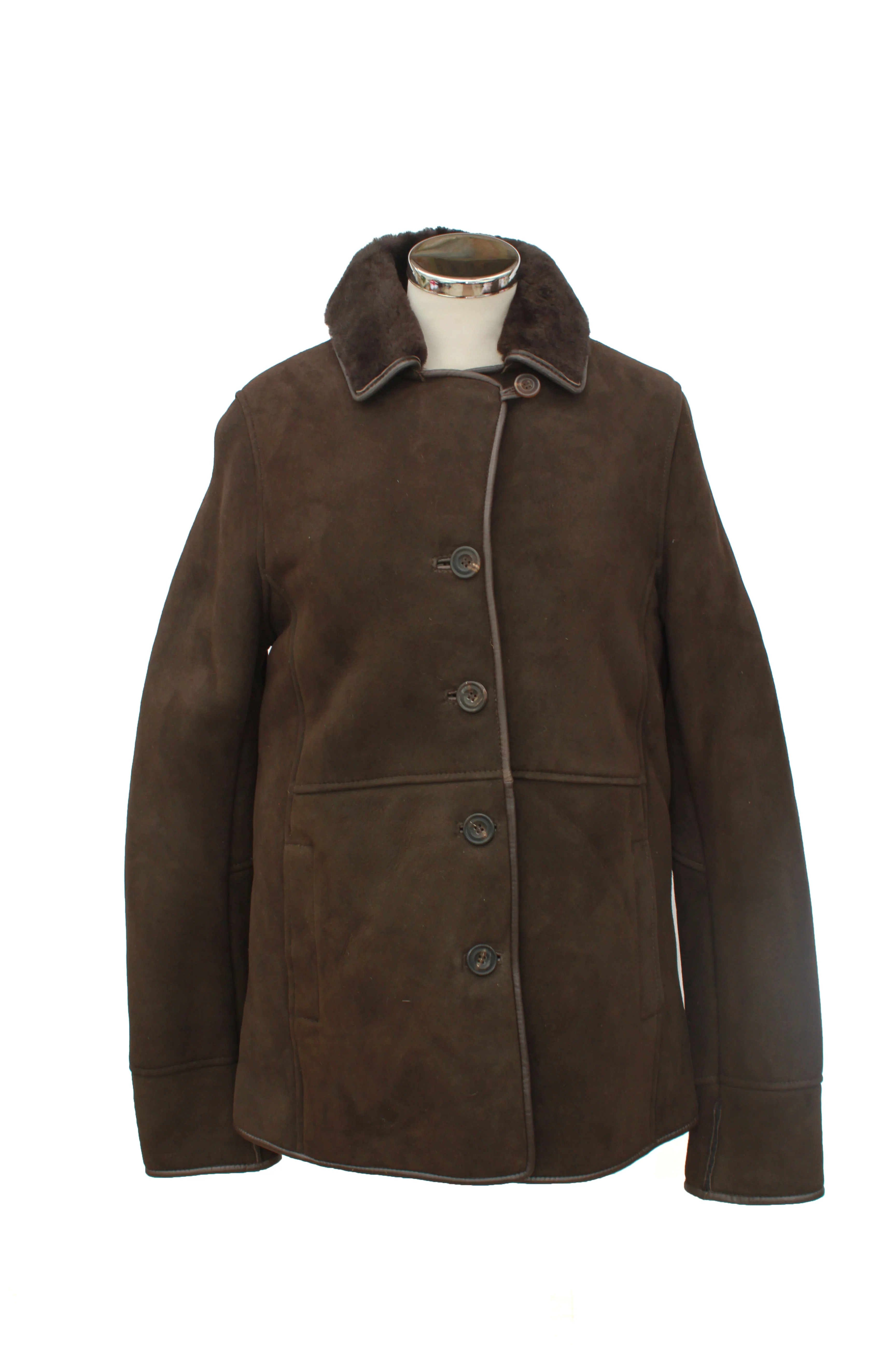 Ladies Chloe Suede Sheepskin Coat - Brown - Image 4