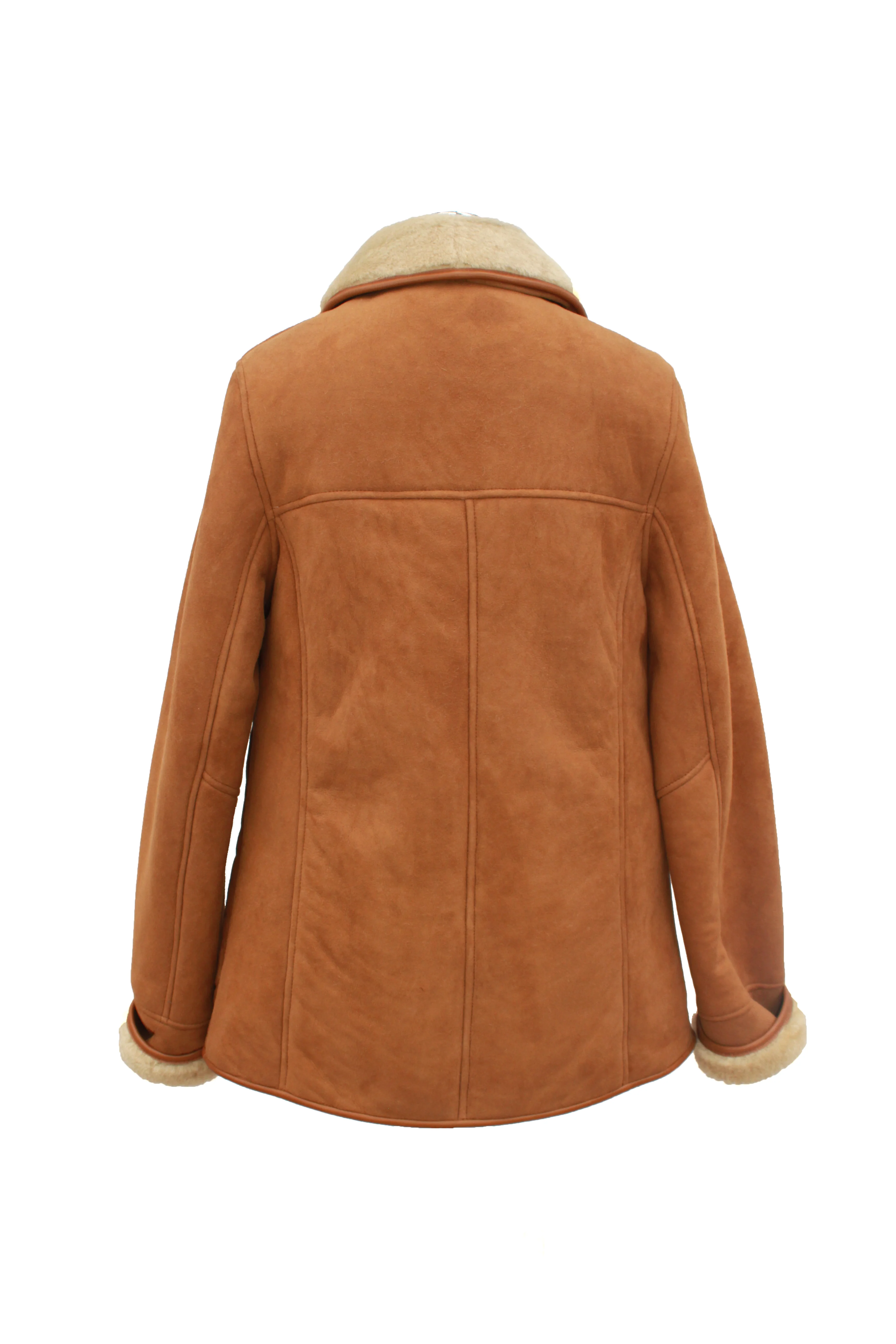 Ladies Chloe Suede Sheepskin Coat - Tan - Image 3