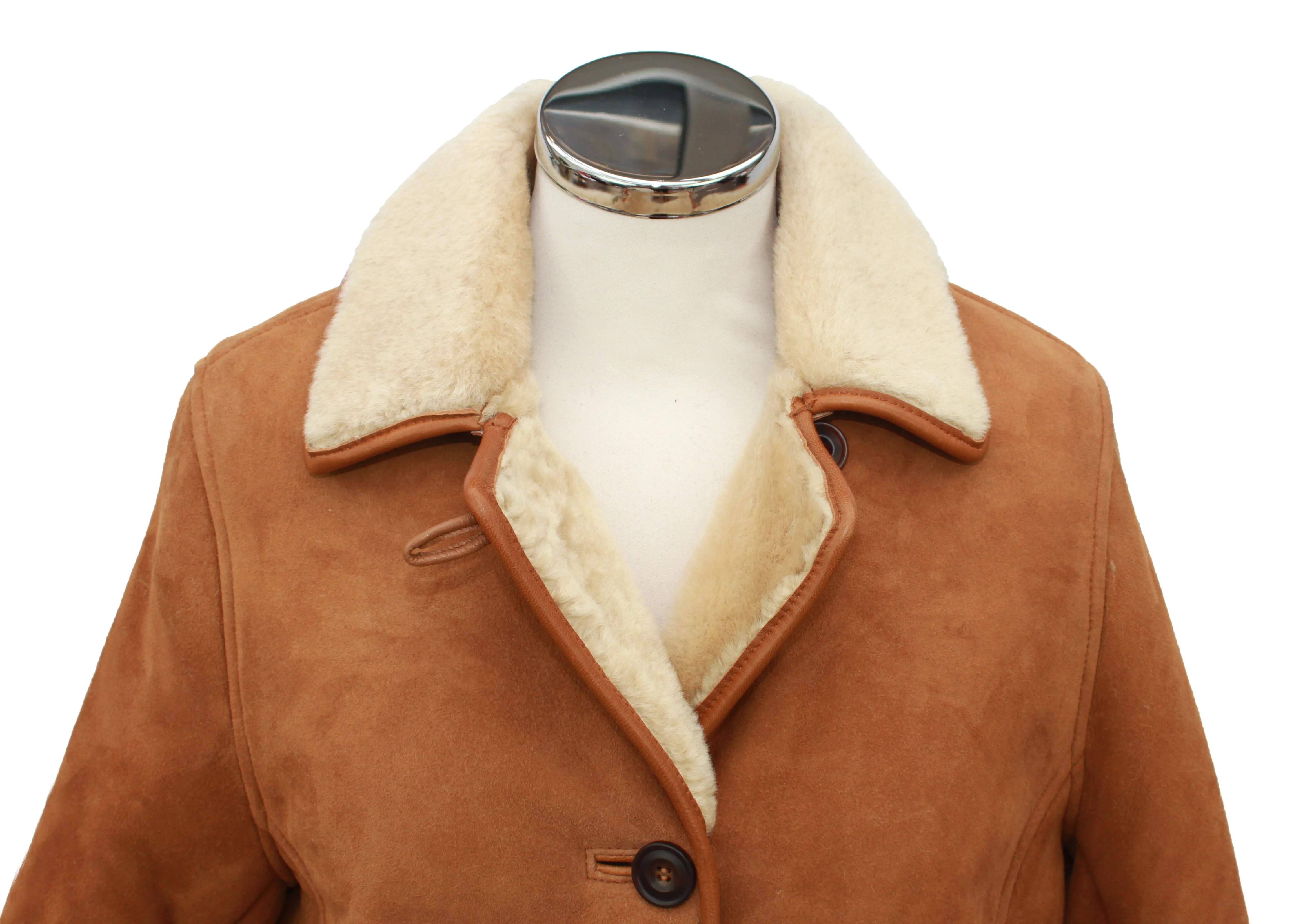 Ladies Chloe Suede Sheepskin Coat - Tan - Image 4