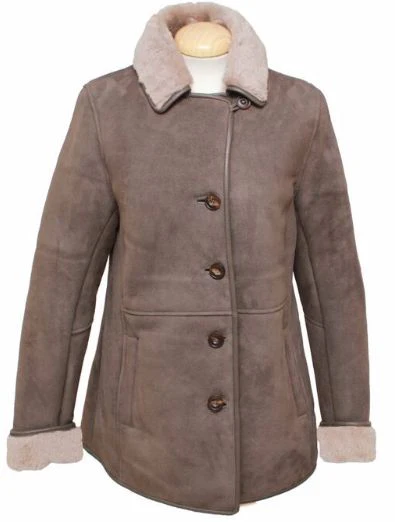 Ladies Chloe Suede Sheepskin Coat - Vison