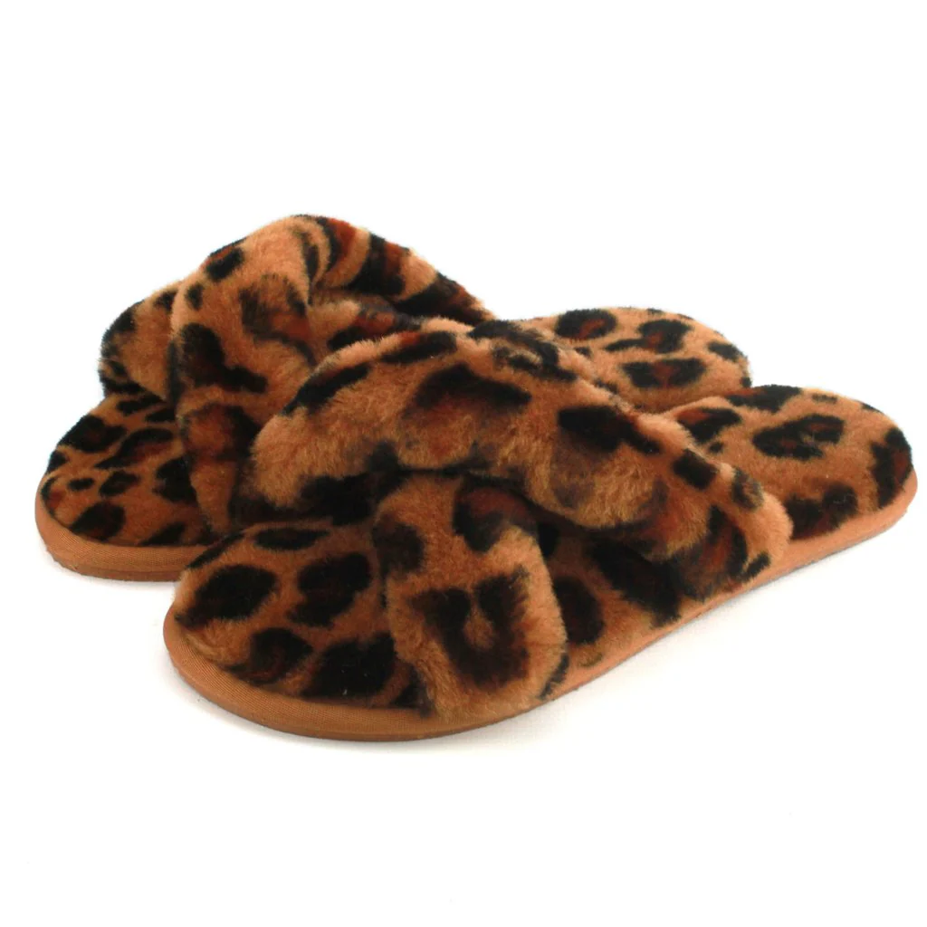 Ladies - Delilah Sheepskin Cross Over Slider - Leopard - Image 5