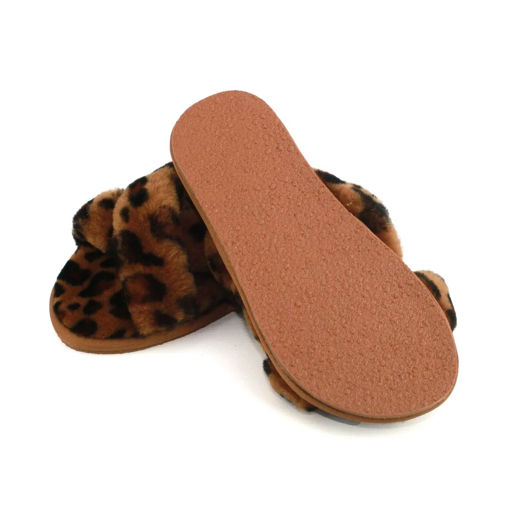 Ladies - Delilah Sheepskin Cross Over Slider - Leopard - Image 6