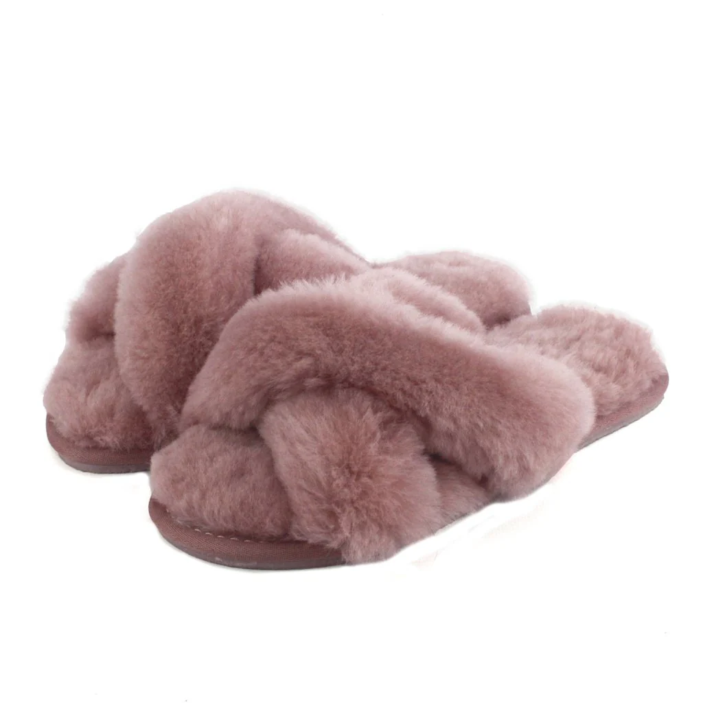 Ladies - Delilah Sheepskin Cross Over Slider - Pink-Mink - Image 5