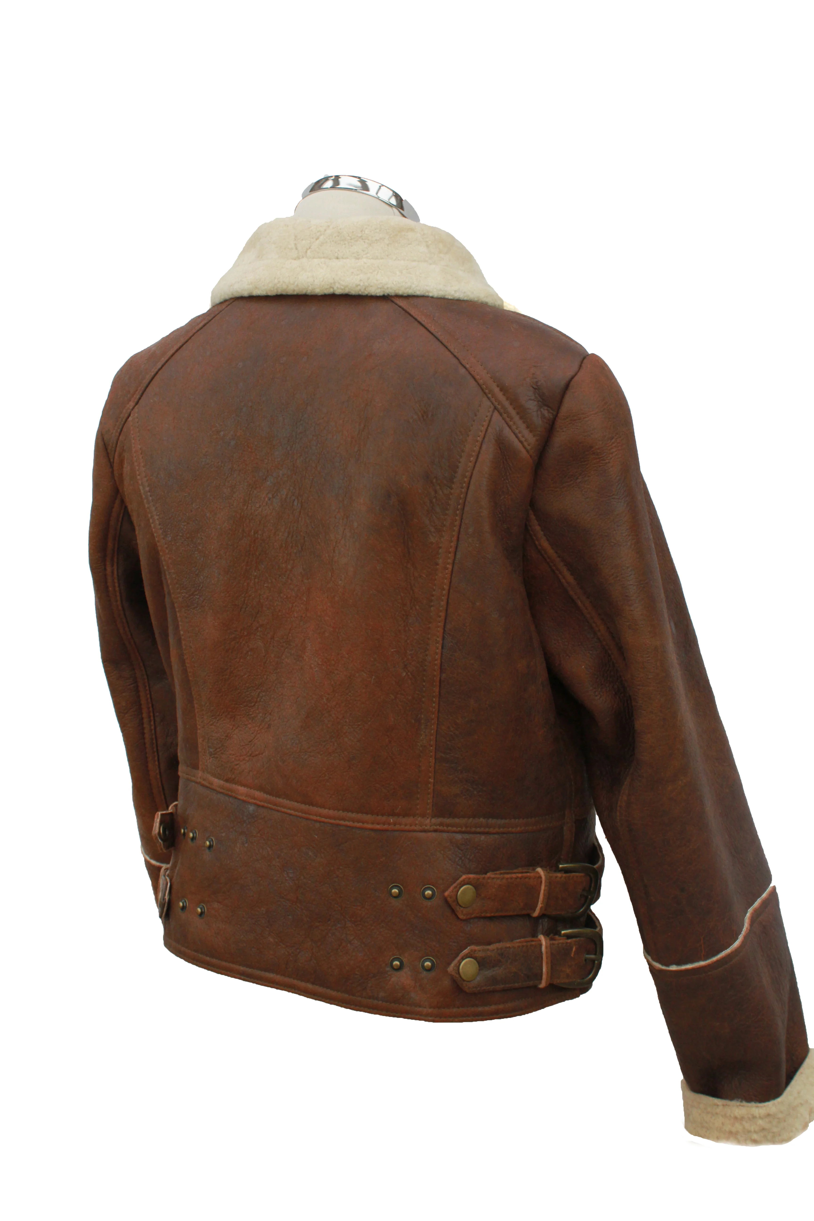 Ladies Ella Short Leather Sheepskin Jacket - Brick - Image 3