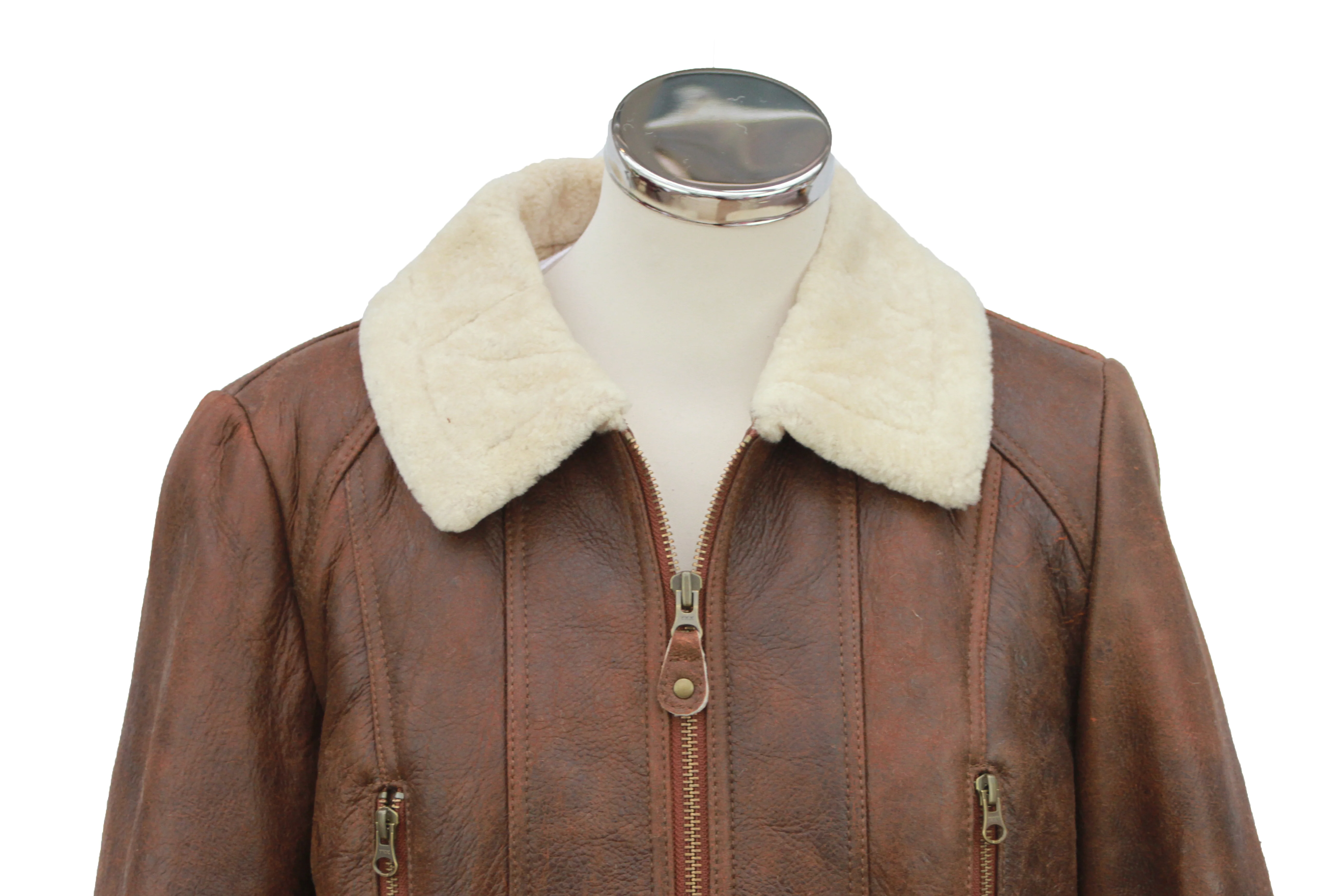Ladies Ella Short Leather Sheepskin Jacket - Brick - Image 4
