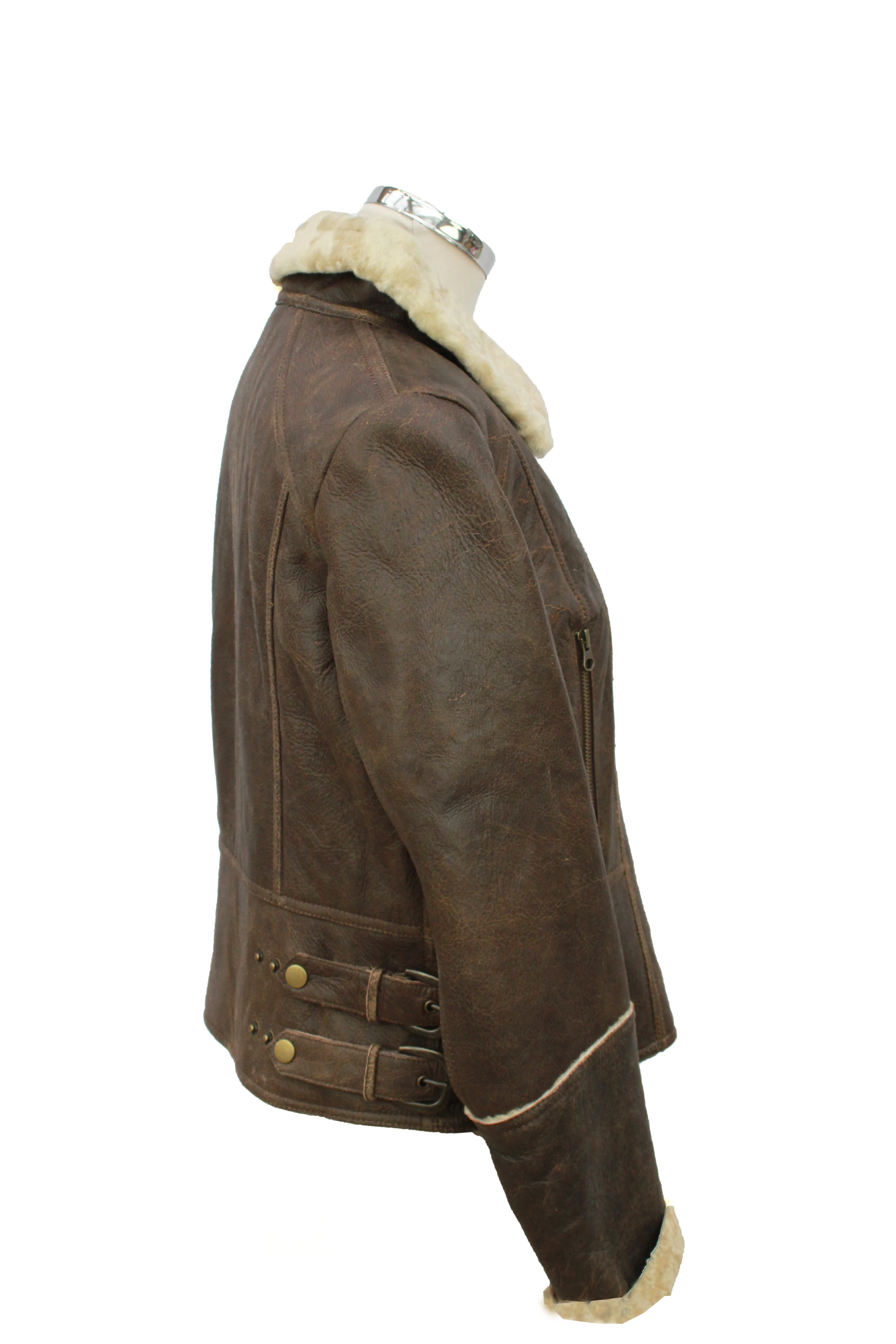 Ladies Ella Short Leather Sheepskin Jacket - Chocolate - Image 4