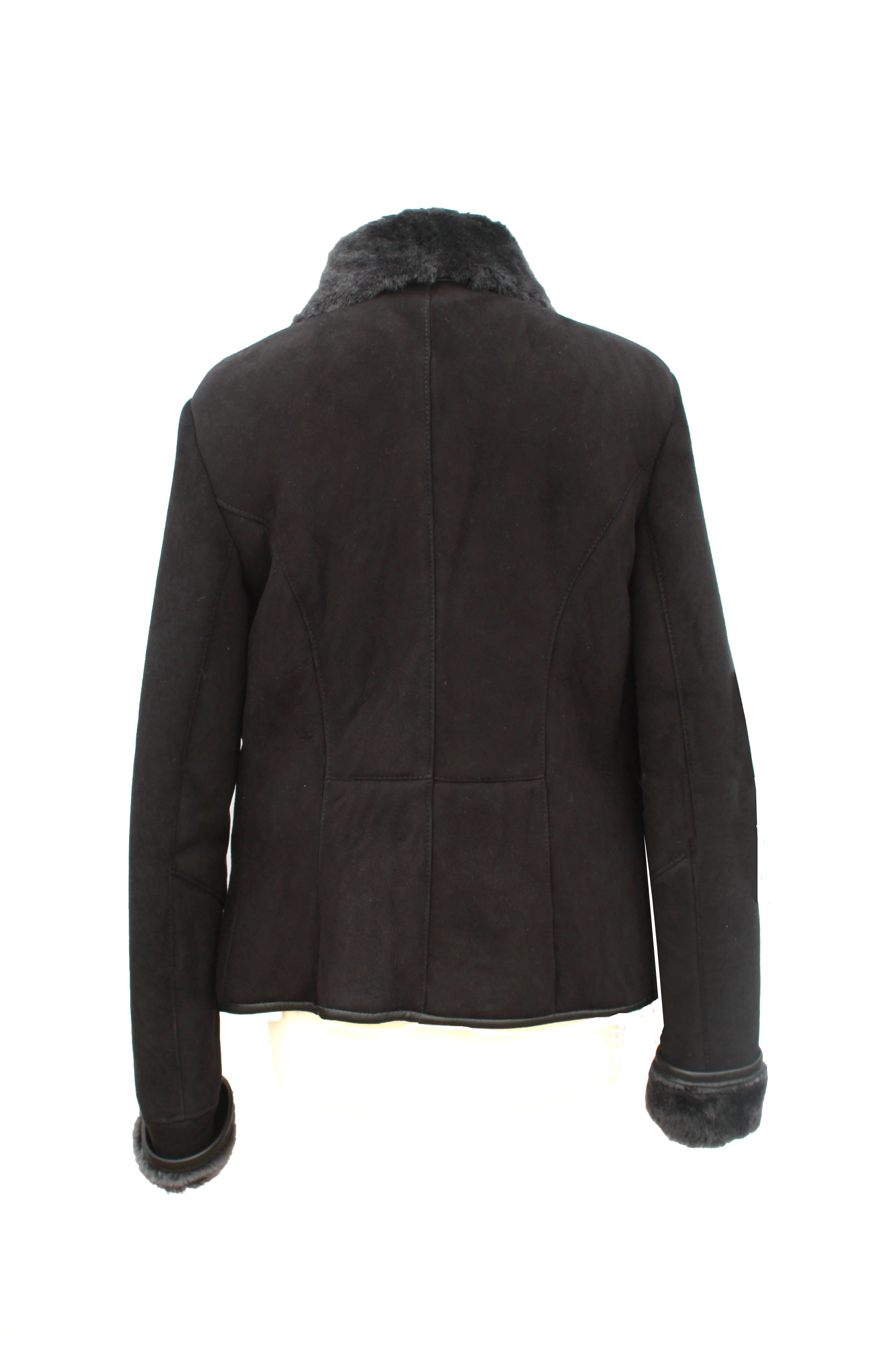 Ladies Jenny Suede Sheepskin Coat - Black - Image 2