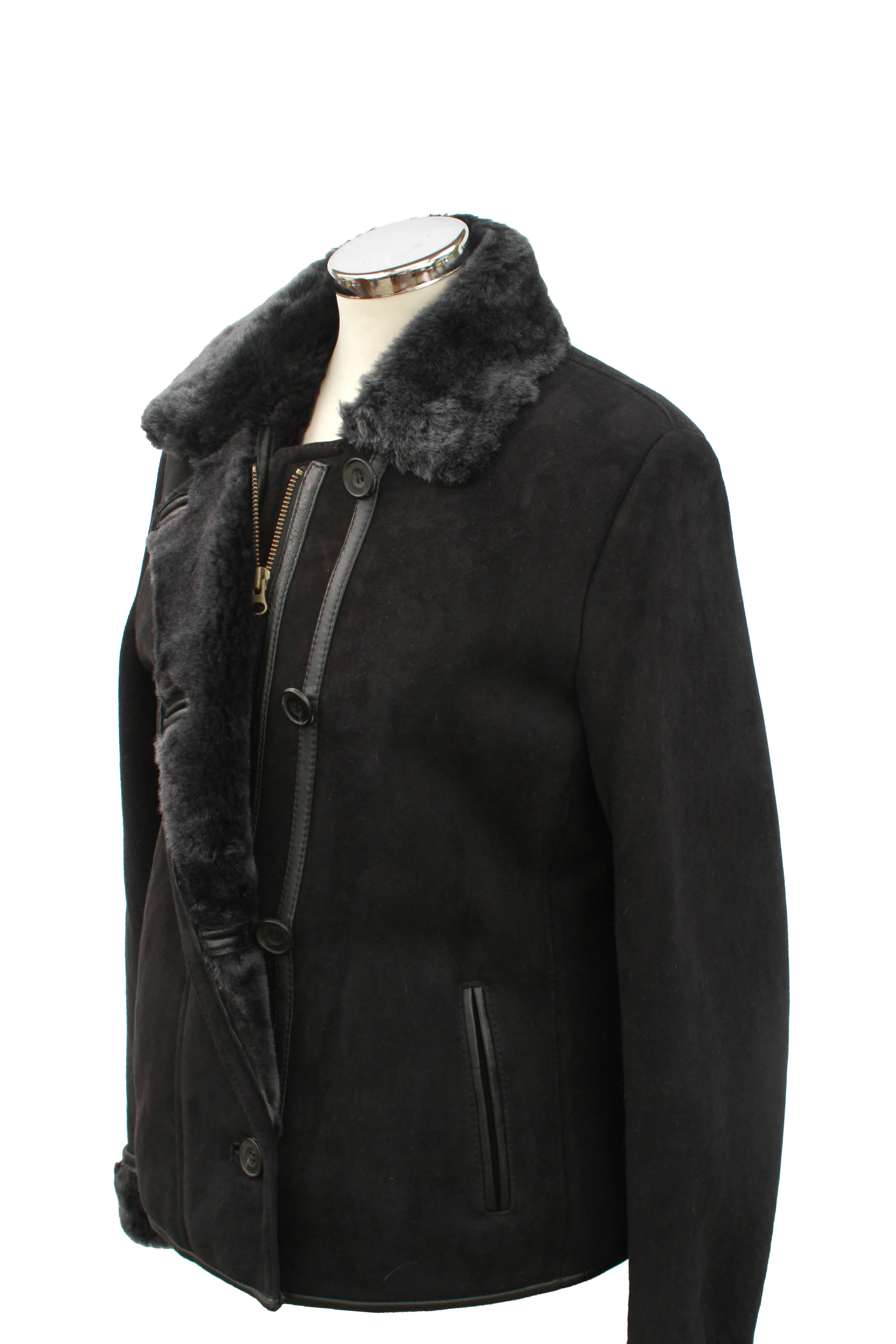 Ladies Jenny Suede Sheepskin Coat - Black - Image 4