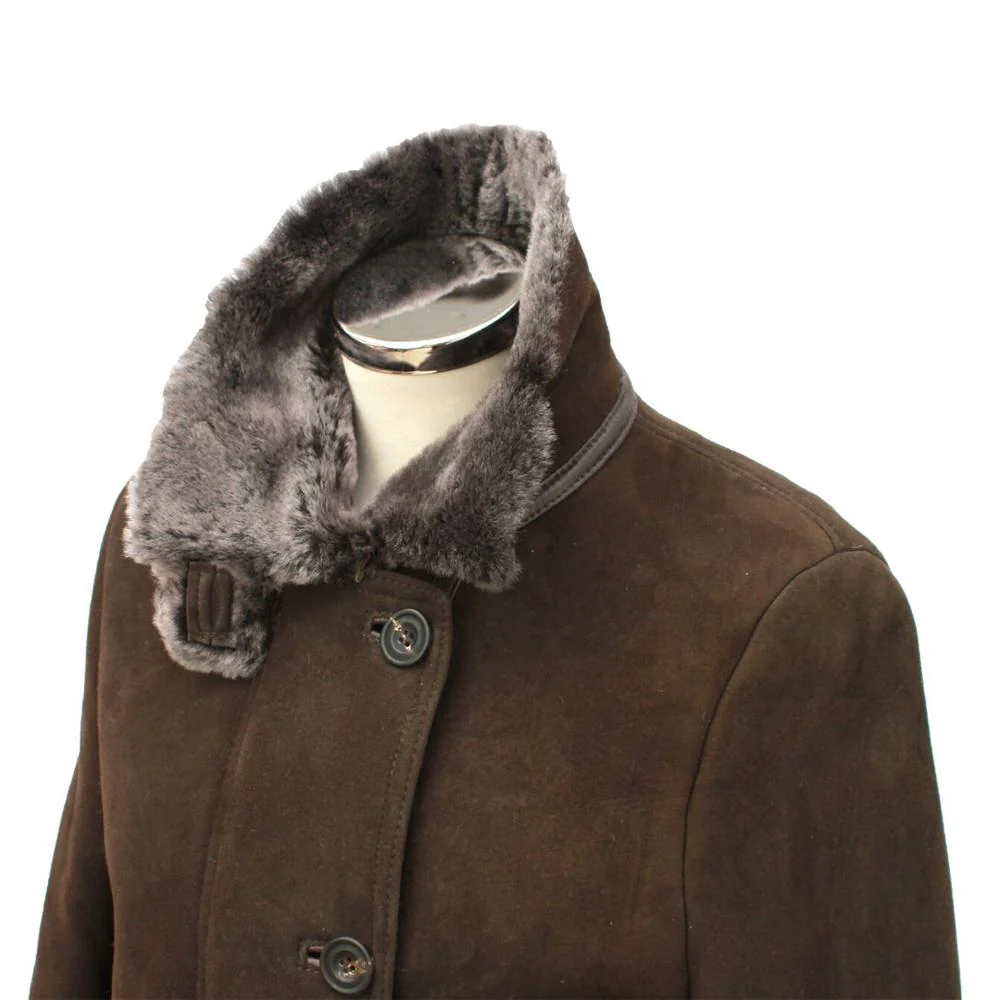 Ladies Jenny Suede Sheepskin Coat - Brown Tipped - Image 4