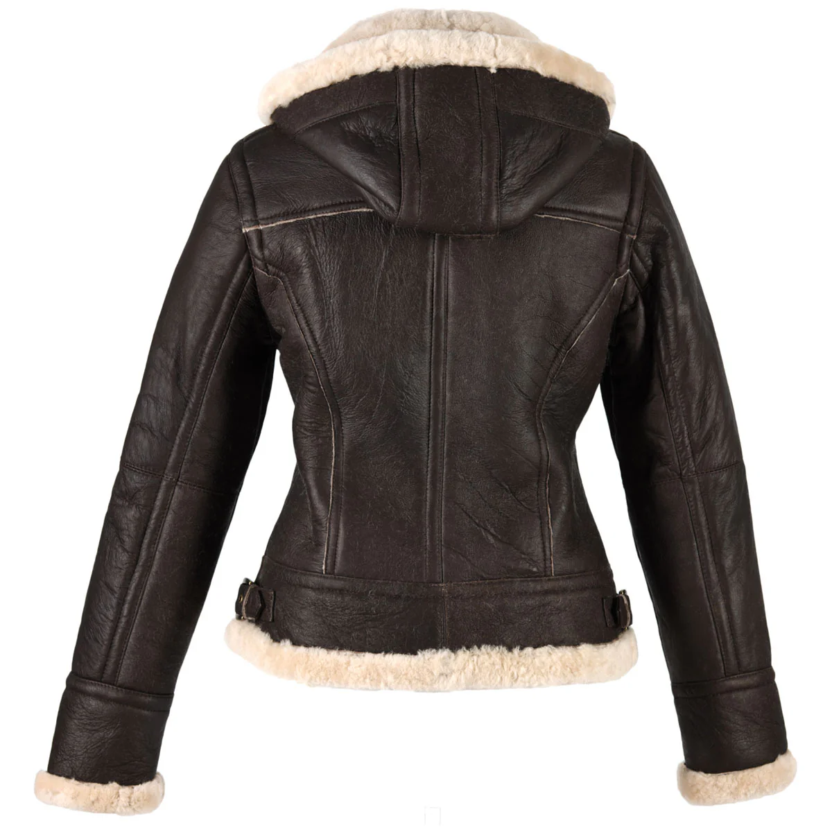 Ladies Jessie Hooded Leather Sheepskin Jacket - Dark Brown - Image 2