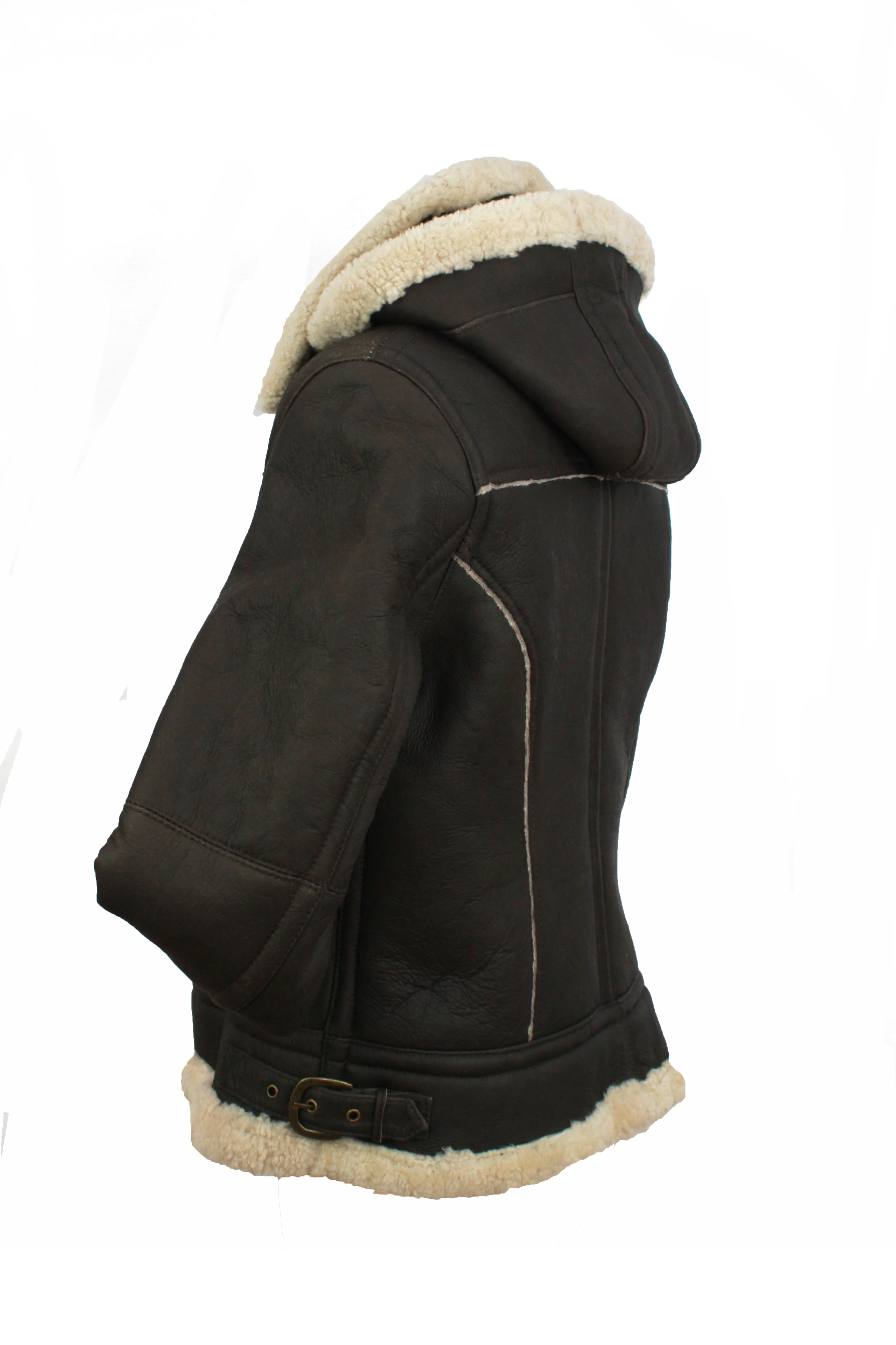 Ladies Jessie Hooded Leather Sheepskin Jacket - Dark Brown - Image 4