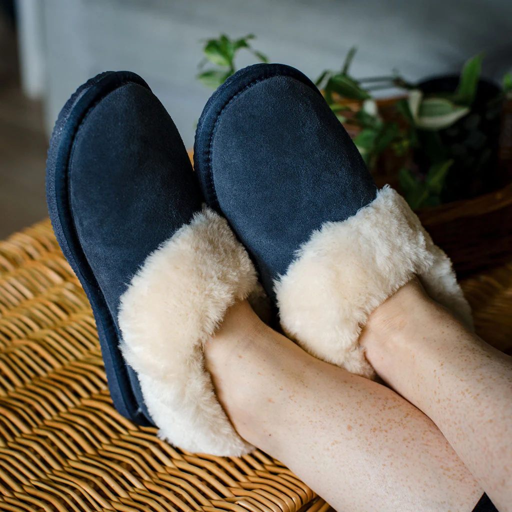 Ladies 'Luna' Wool Lined Slipper Mule - Navy - Image 4