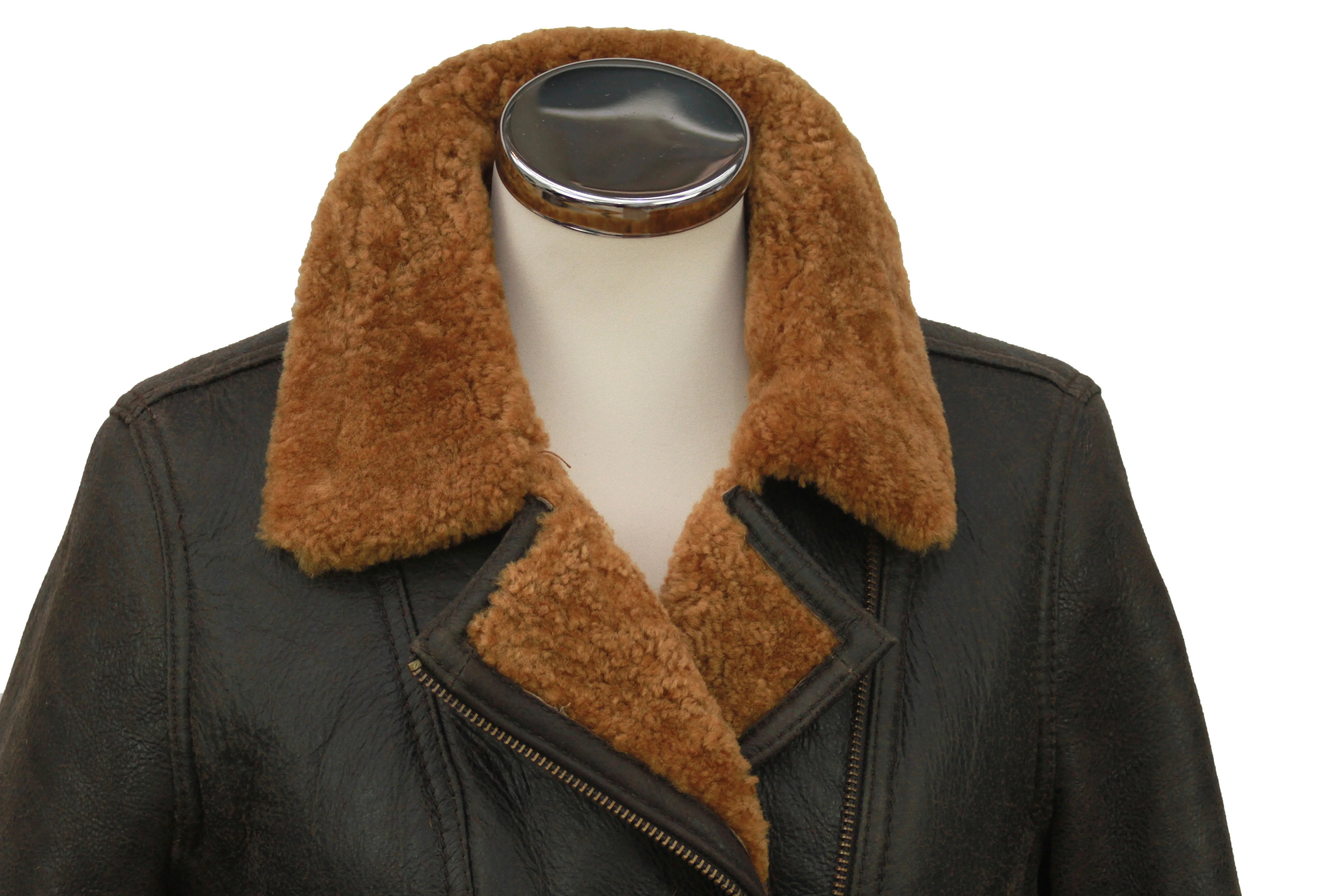 Ladies Mepal Leather Sheepskin Flying Jacket - Caramel - Image 3