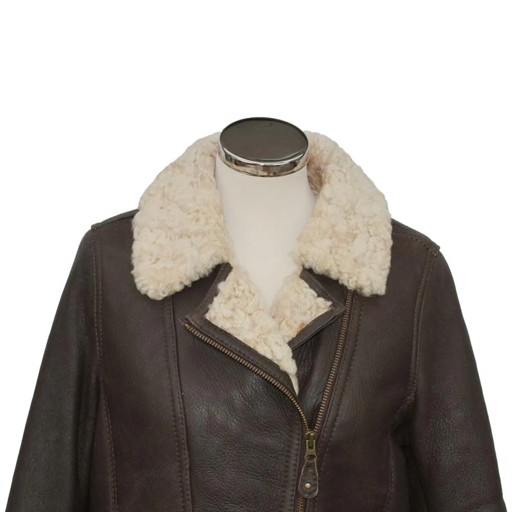 Ladies Mepal Leather Sheepskin Flying Jacket - Dark Brown - Image 4