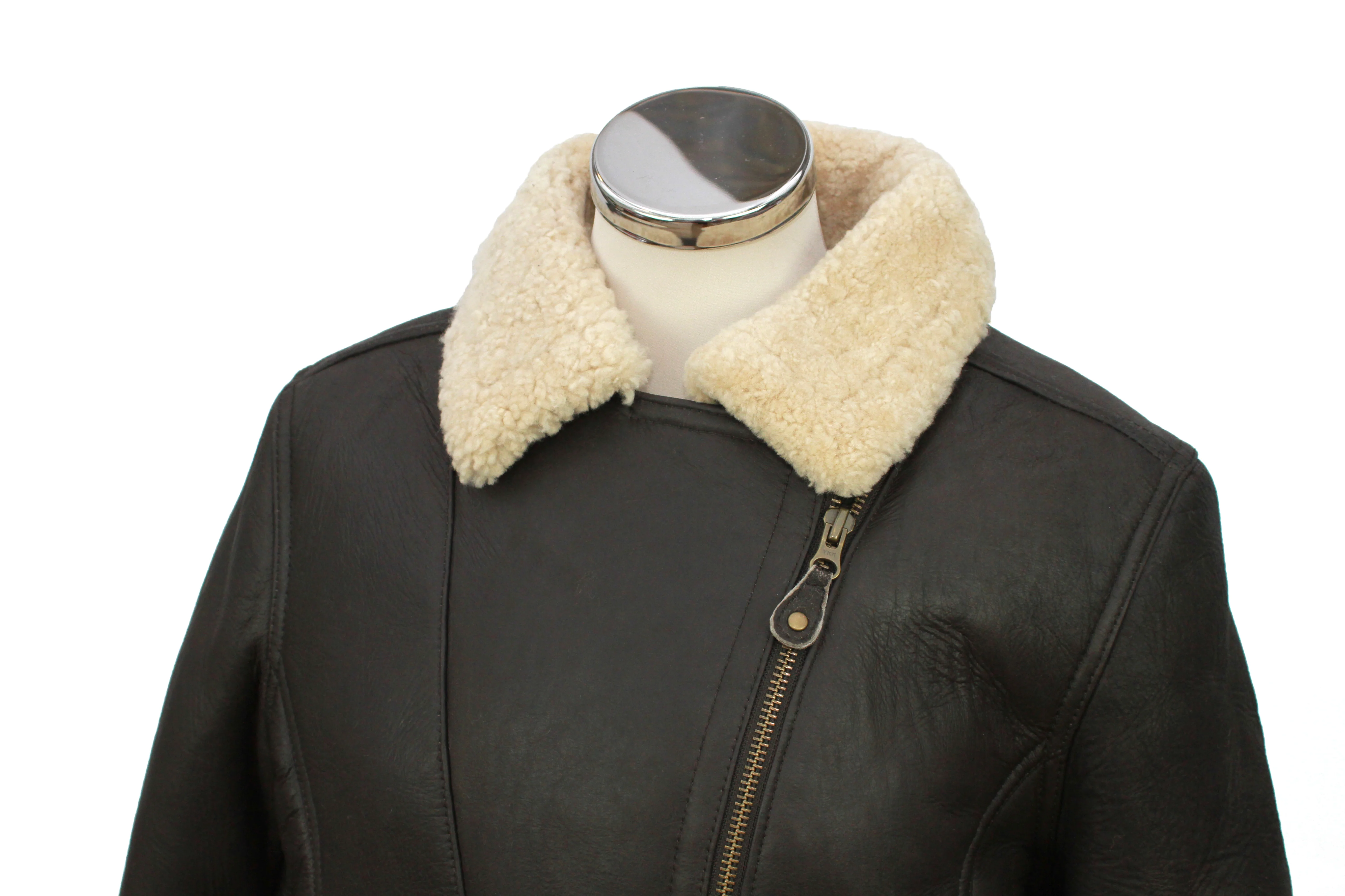 Ladies Mepal Leather Sheepskin Flying Jacket - Dark Brown - Image 5