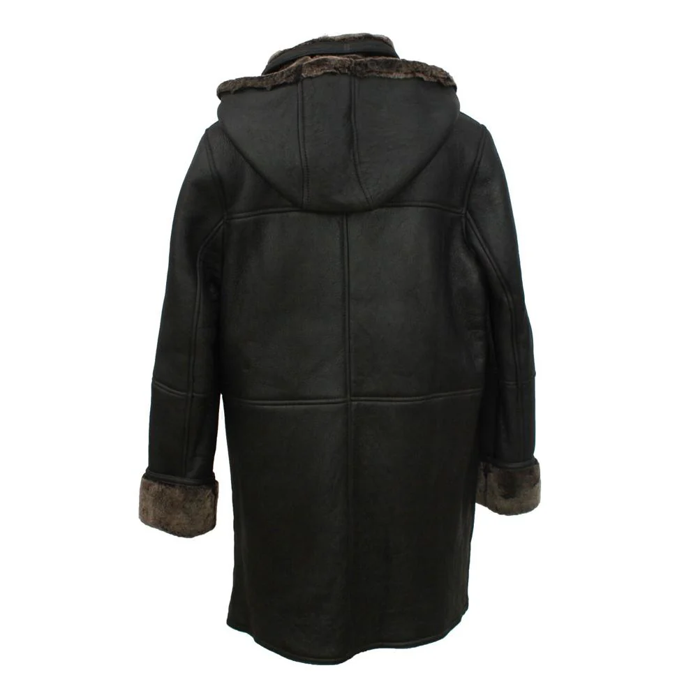 Ladies Millie Leather Sheepskin Duffle Coat - Black - Image 2
