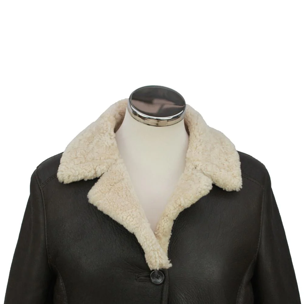 Ladies Rhianna Leather Sheepskin Flying Jacket - Chocolate Forest - Image 2