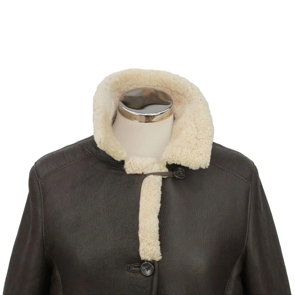 Ladies Rhianna Leather Sheepskin Flying Jacket - Chocolate Forest - Image 3