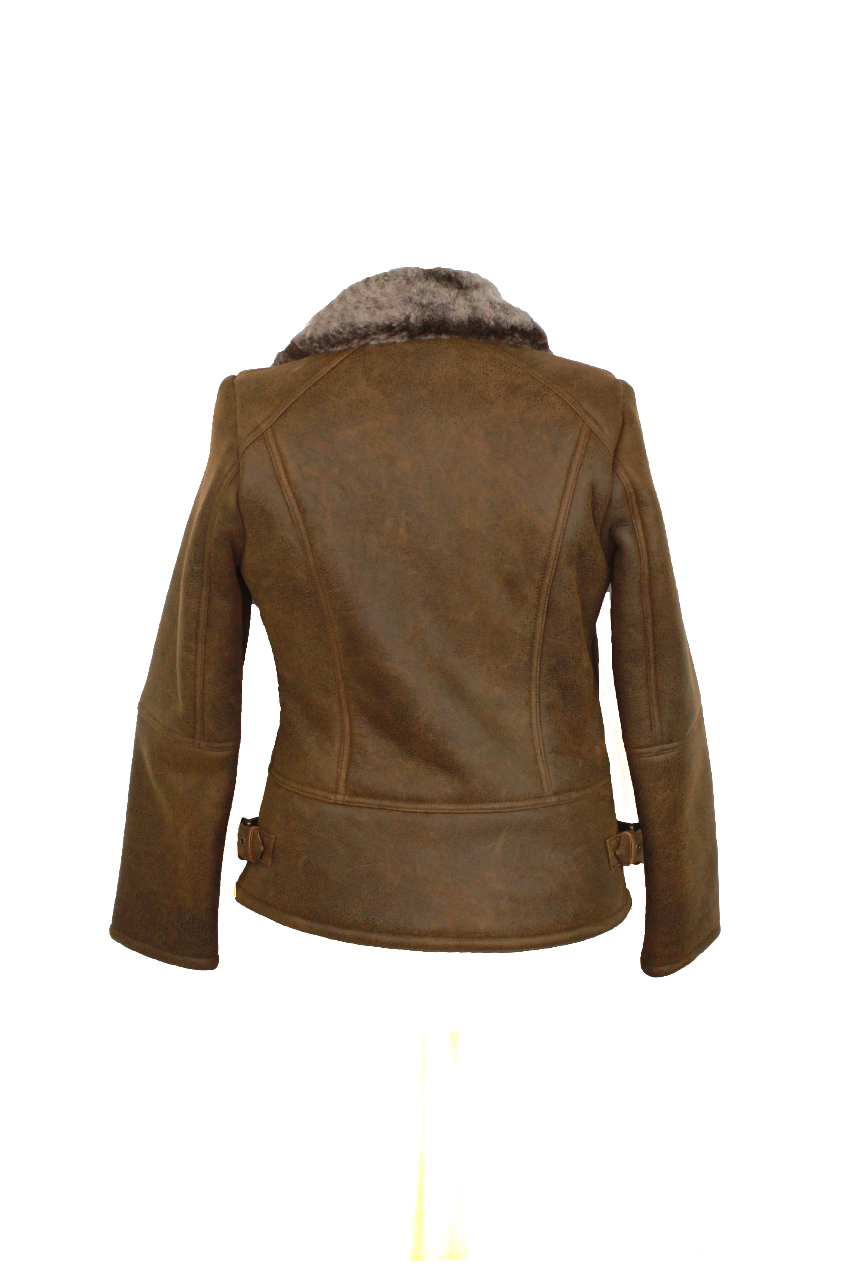 Ladies Sue Flying Aviator Leather & Sheepskin Jacket - Rust-Brown - Image 2